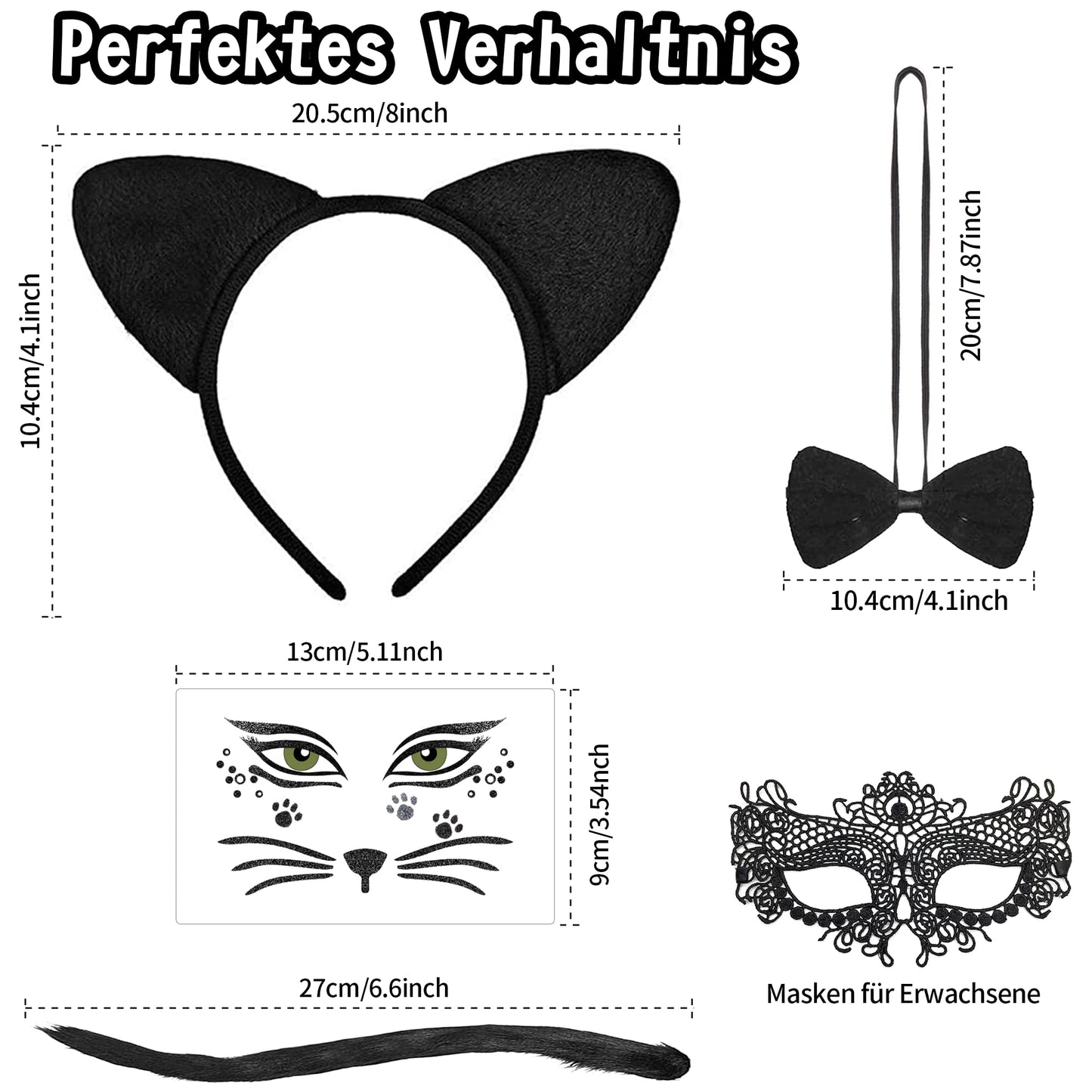 Accesorii set pisica pentru femei.Pregătită pentru carnaval. Set de costum de pisică încântător: arată-ți atracția strălucitoare de pisică.