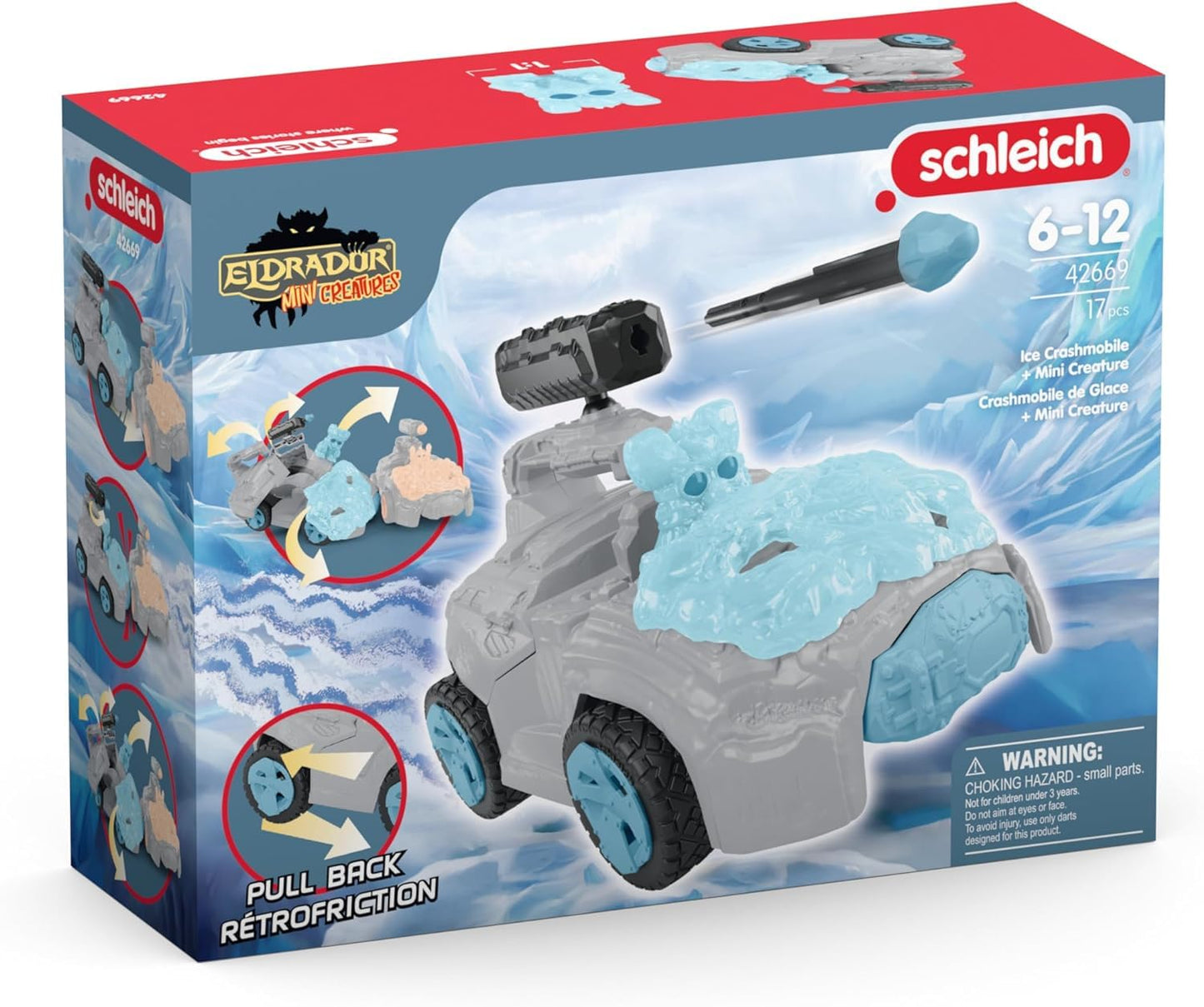 Schleich 42669 Eis-Crashmobil cu Mini Creature, 7 ani+, ELDRADOR CREATURES - Set de joc, 17 piese