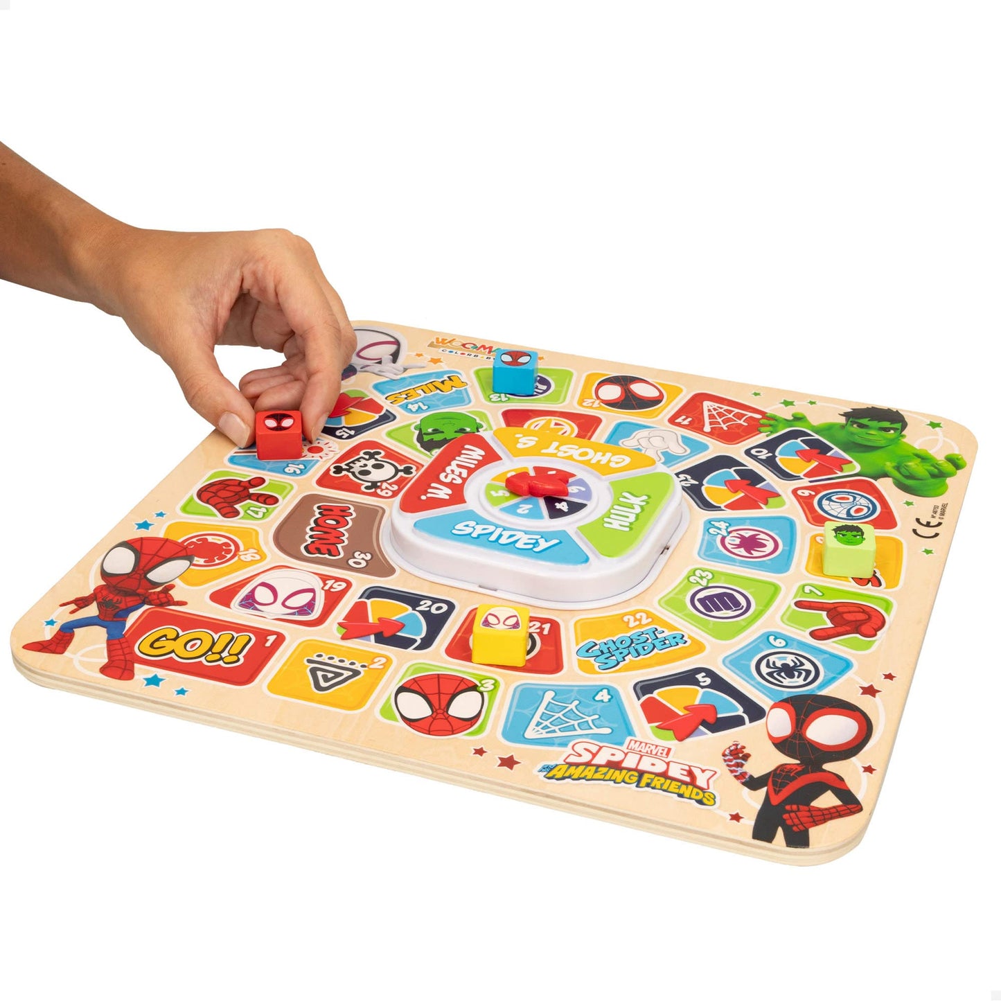 WOOMAX 48753 - Spidey și super echipa sa. Jocuri de masă 2 în 1 pentru copii, Jocul rațelor și parchis pentru copii, jocuri pentru copii, jucării pentru copii, Cadouri pentru copii.