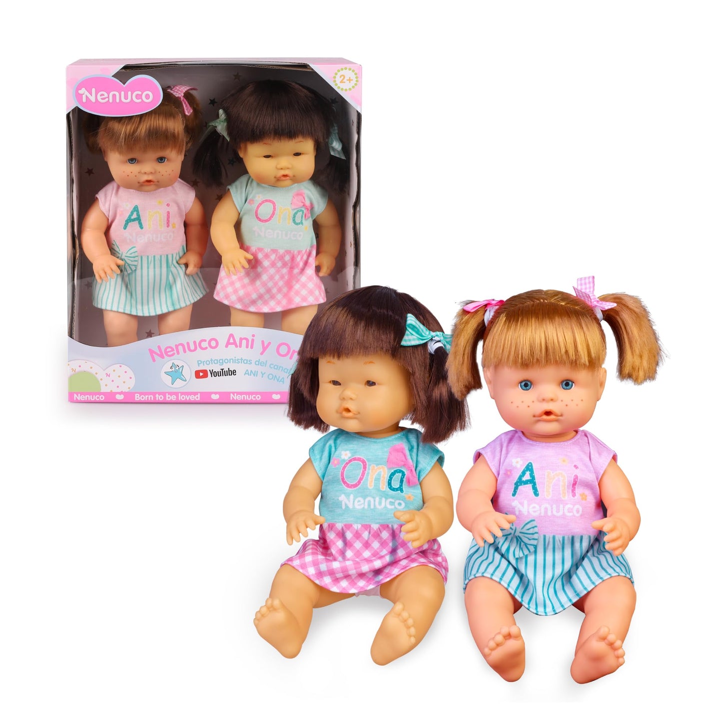 Nenuco Famosa - Ani și ONA Look Nou, 2 păpuși Oficiale ale Canalului de Youtube, cu Rochii Personalizate, păpușă bebeluș cu păr de 35cm și Corp Duro, pentru băieți și fete de la 3 ani, NFN73000