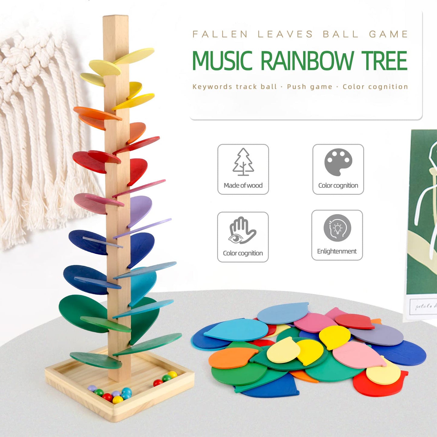 Jucărie muzicală din lemn Wondertoys - Copacul cântător cu pistă pentru bile, joc pentru copii băieți și fete