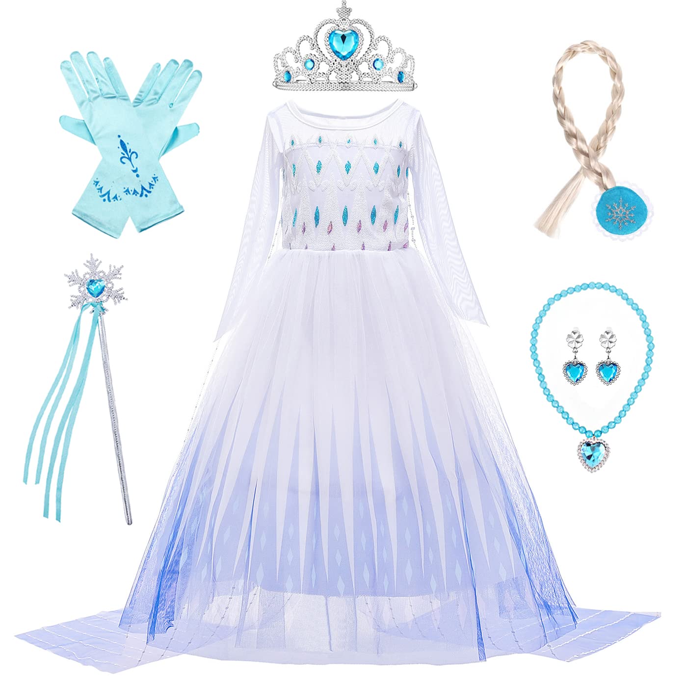 Rochie de prințesă ELSA pentru fete cu accesorii - Costum de Crăciun, Halloween, Carnaval, petrecere de ziua de naștere.