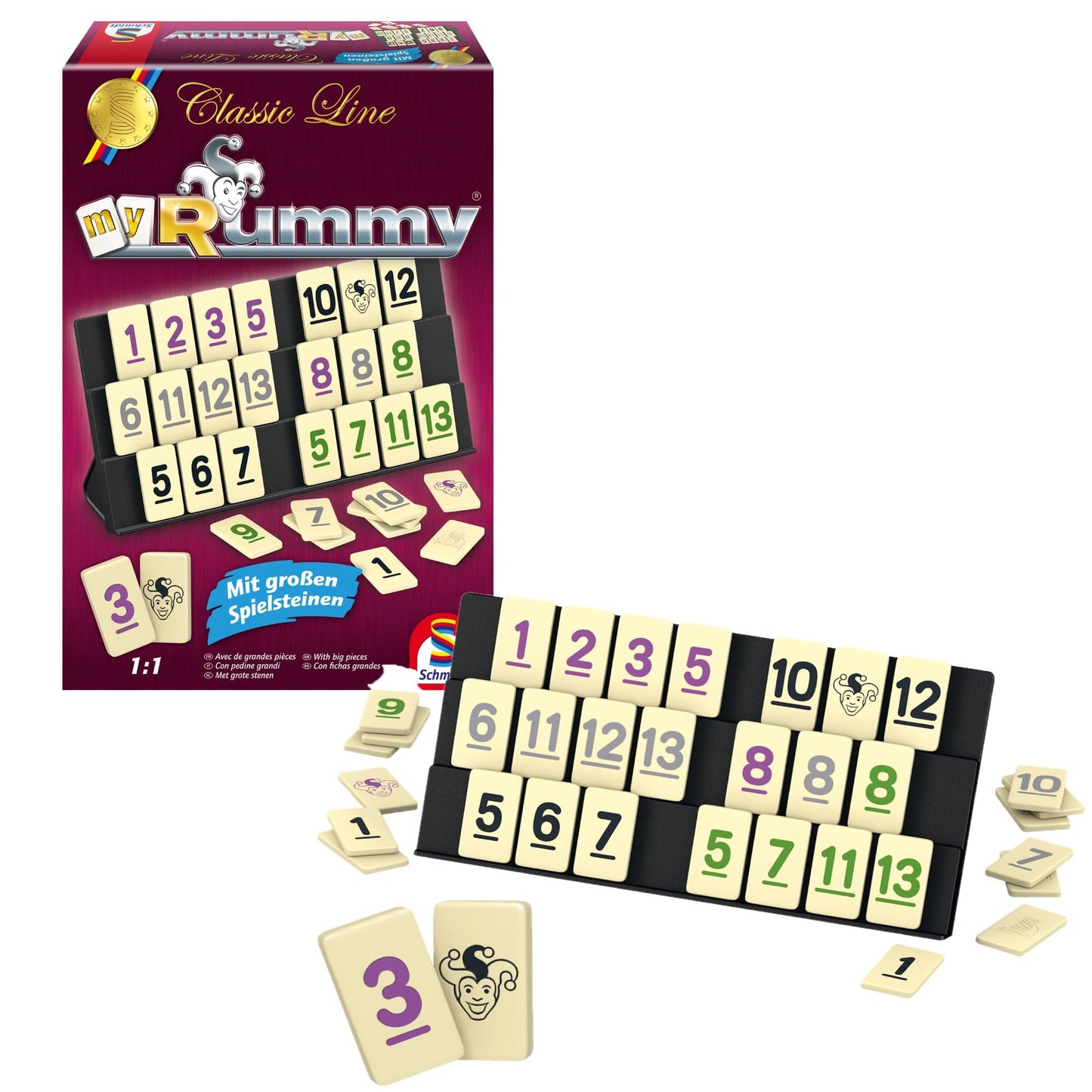 Schmidt Spiele 49282 - Classic Line MyRummy, Joc de Plăci cu Piese Mari
