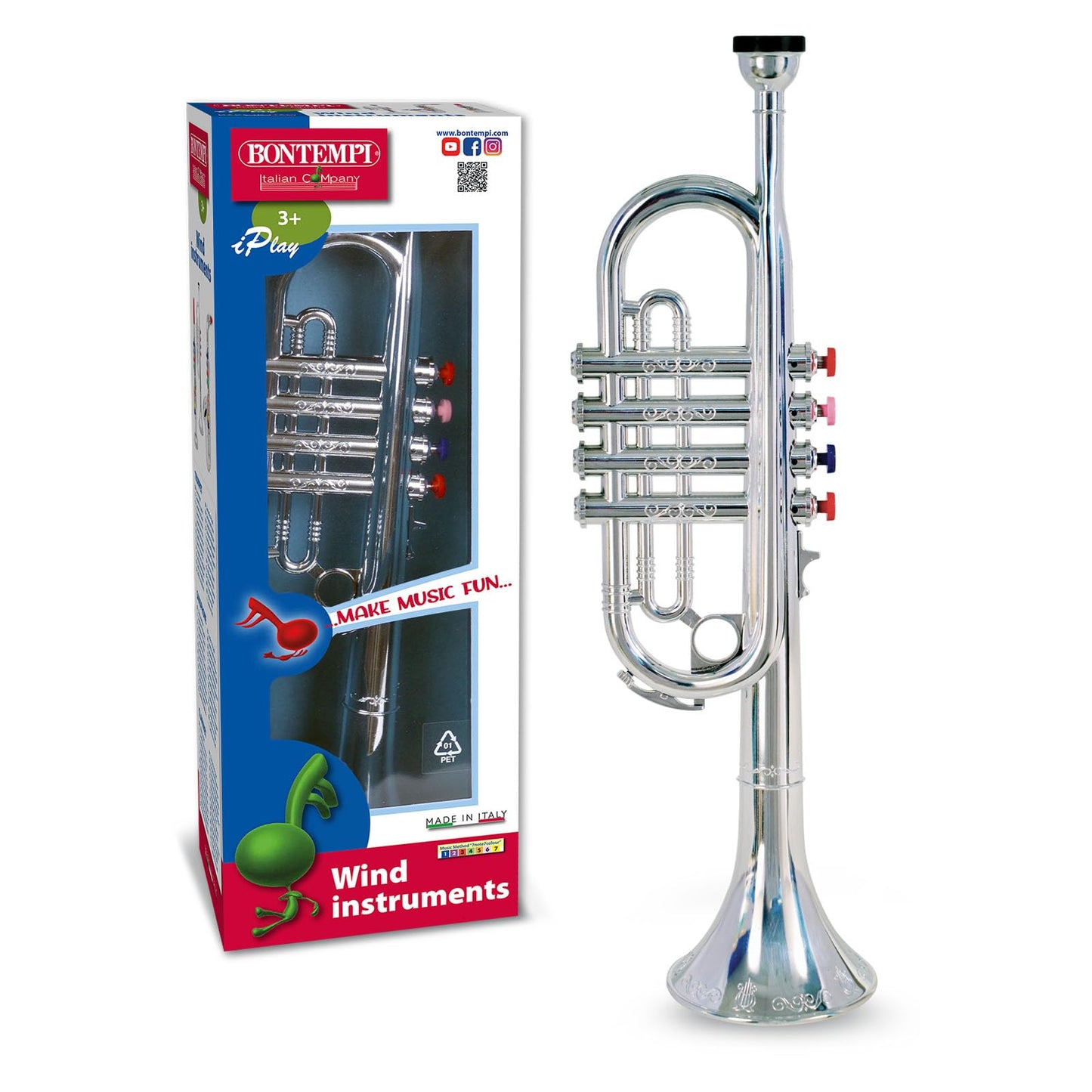 Trompetă jucarie Bontempi 32 4231 cu 4 taste colorate, argintie