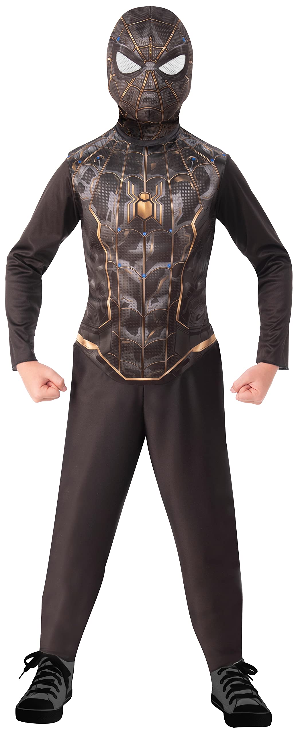 Costum oficial Marvel Spiderman pentru copii, 4-6 ani, negru și auriu, din filmul Spiderman No Way Home.