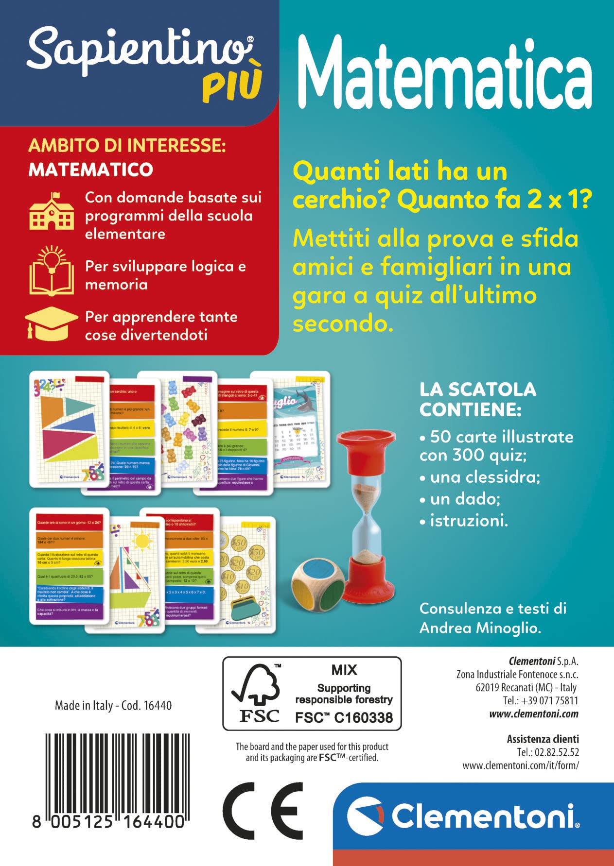 Clementoni 16440 Joc educativ pentru copii de 6 ani, Quiz, Flashcards de Matematică in limba italiana