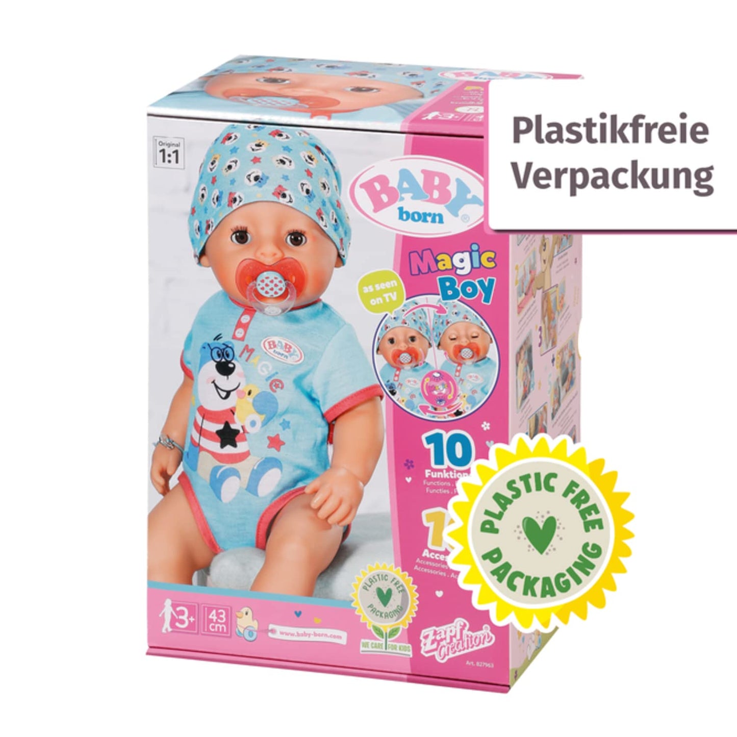 Baby Born Bebelus Magic Boy, păpușă cu 10 funcții pentru copii de la 3 ani, funcționează fără baterii, 43 cm înălțime, 827963 Zapf Creation