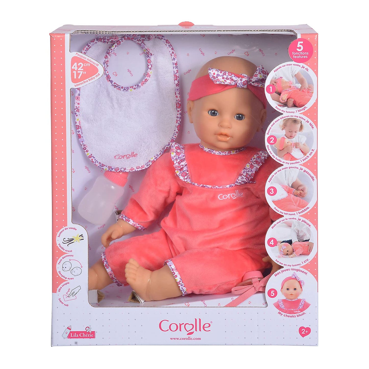 Corolle 9000150060 - Păpușa Mon Grand Poupon Lila Chérie 42cm, Păpușă Franceză cu Farmec și Aromă de Vanilie