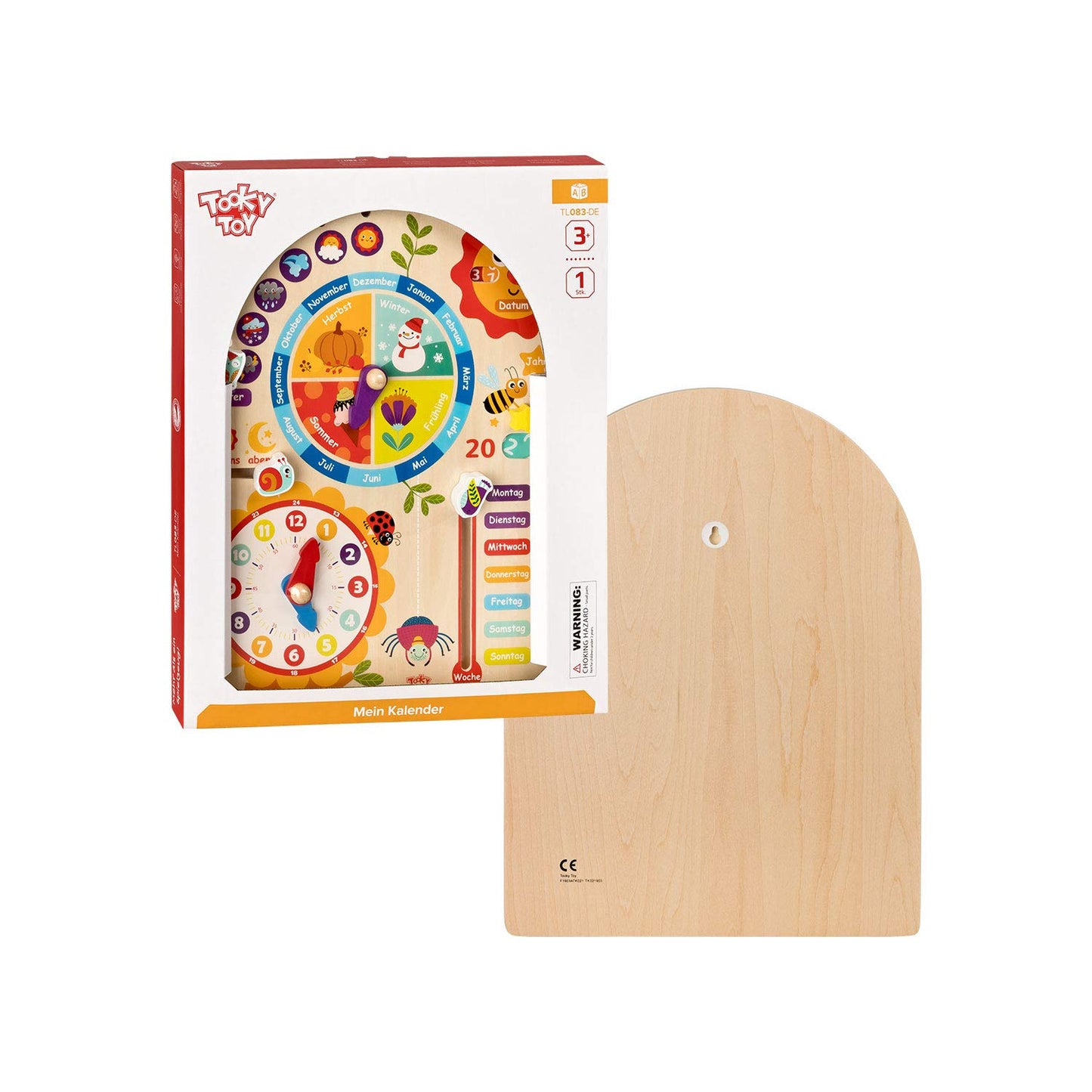 Tooky Toy Kalenderuhr - Ceas de învățare pentru copii - Jucărie din lemn - Ceas - Sezoane - Vreme din lemn