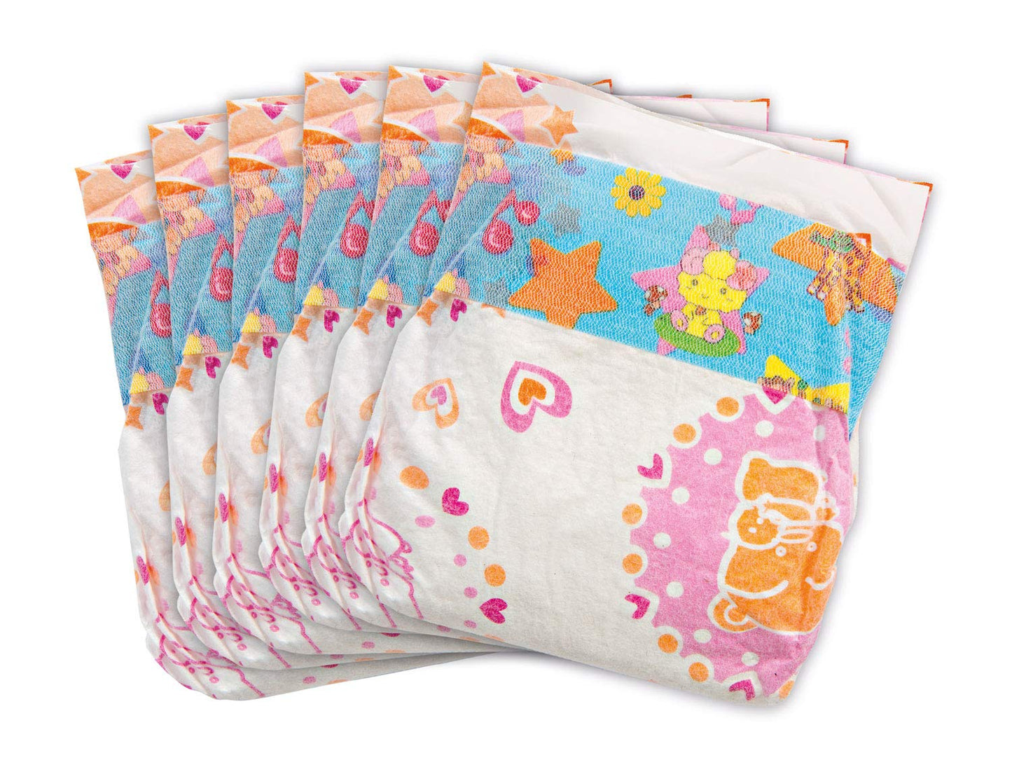 Heless 6375 - Scutece pentru păpuși, 6 bucăți, cu imprimeuri colorate, închidere cu velcro, reutilizabile, dimensiune 28 - 35 cm