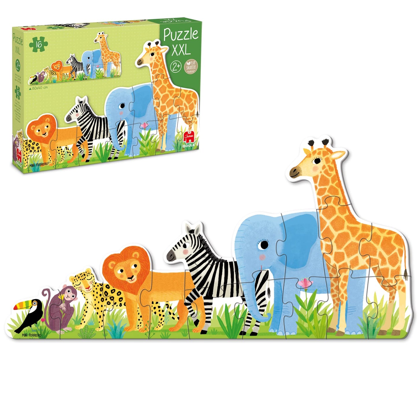 Goula D53426 - Puzzle XXL - Junglă, de la mic la mare, pentru copii de la 2 ani
