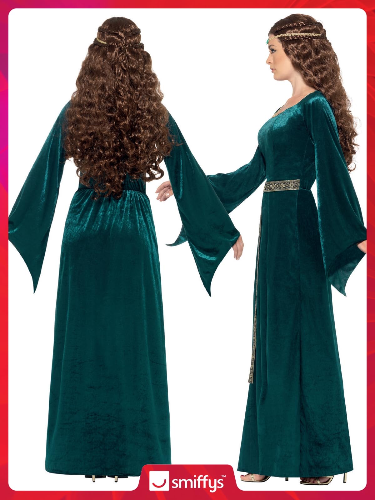 Costum de Domniță Medievală Smiffys, Verde, cu Rochie și Accesorii pentru Cap