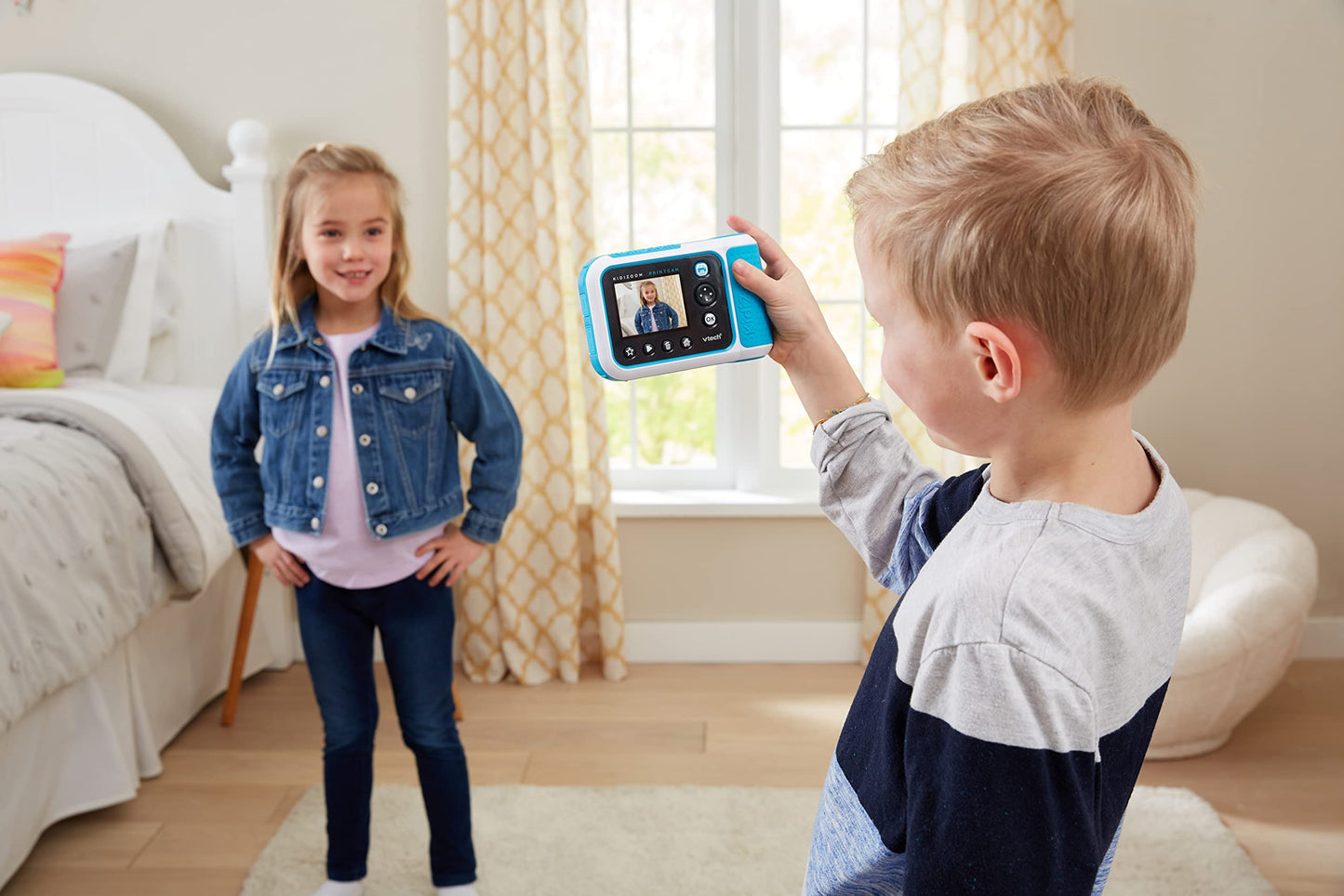 Vtech KidiZoom Print Cam albastră – Cameră foto instant pentru copii cu funcție de imprimare, selfie, video și efecte, pentru copii de 4-12 ani.