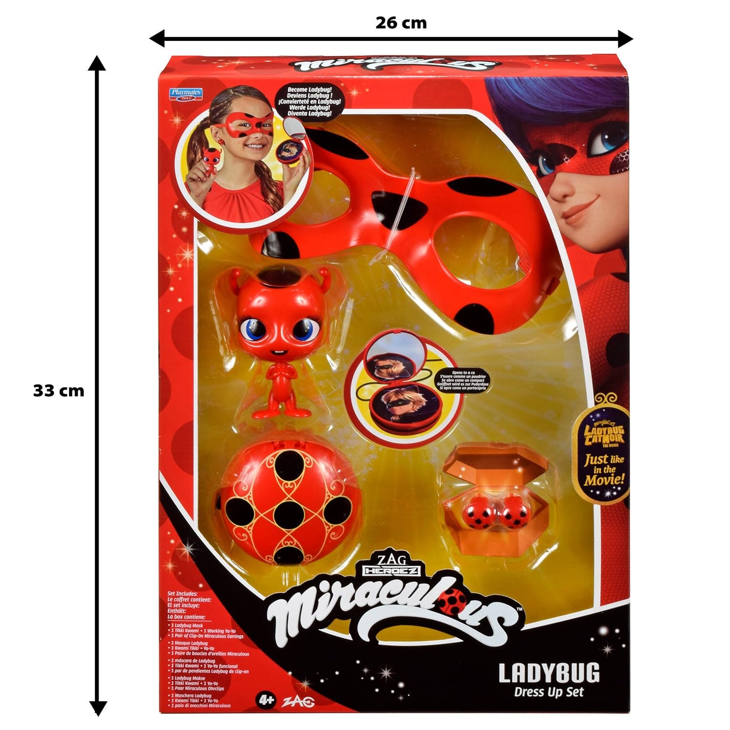 BANDAI - Miraculous Buburuza - Set de Transformare - Costum Ladybug - Cutie cu Masca JoJo, Cercei Tikki și Kwami - Costum și Accesorii Miraculous - Jucărie pentru Copii de la 4 Ani - P50601