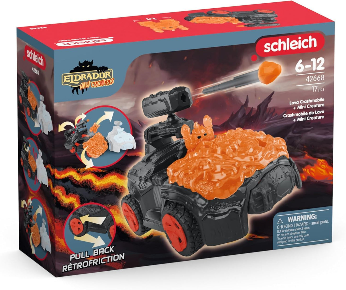 Schleich 42668 Lava-Crashmobil cu Mini Creatură, de la 7 ani, ELDRADOR CREATURES - Set de joc, 17 piese