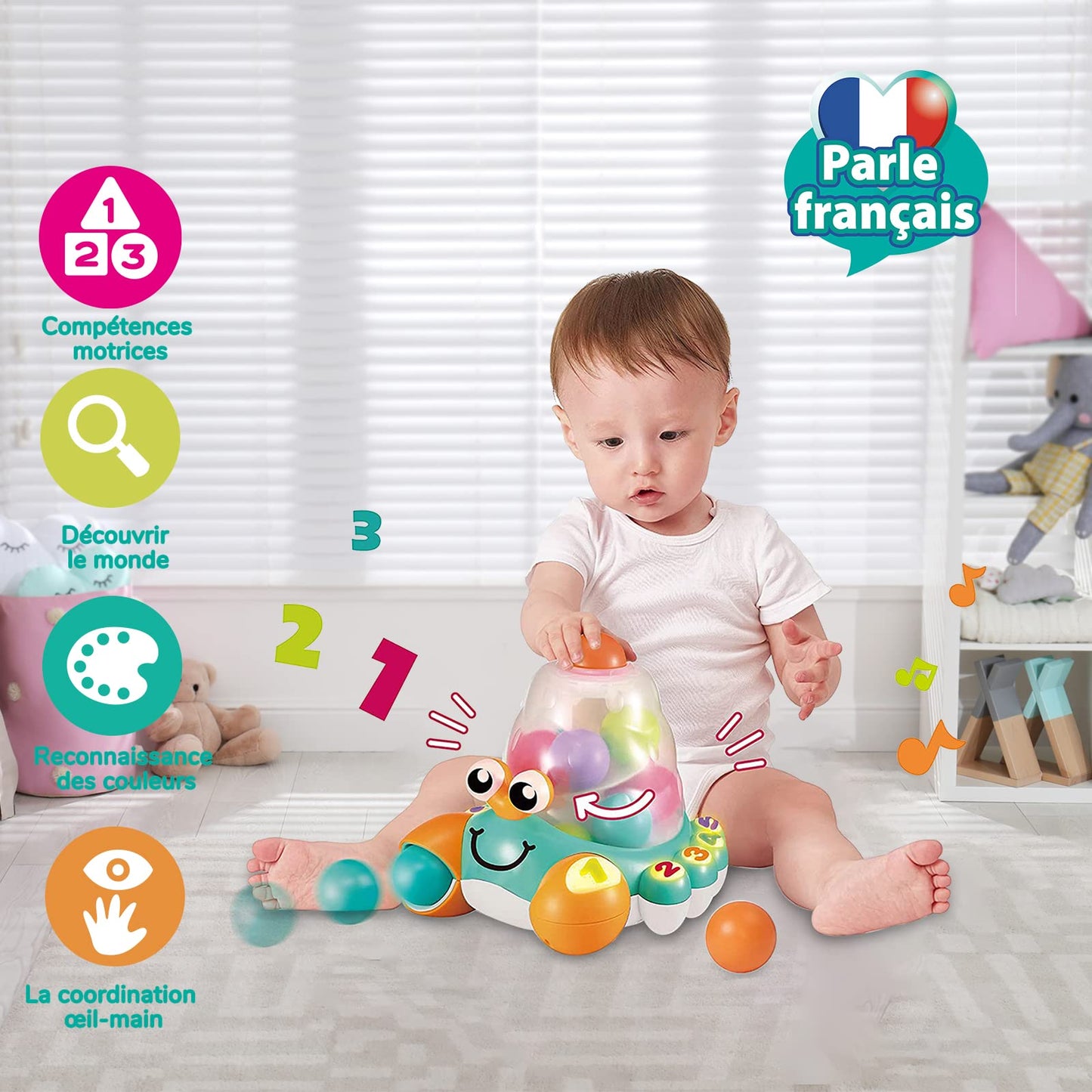 Auby A2102536 Jucării Muzicale pentru Bebeluși, Crabul Nebun – 12 Luni+, Multicolor