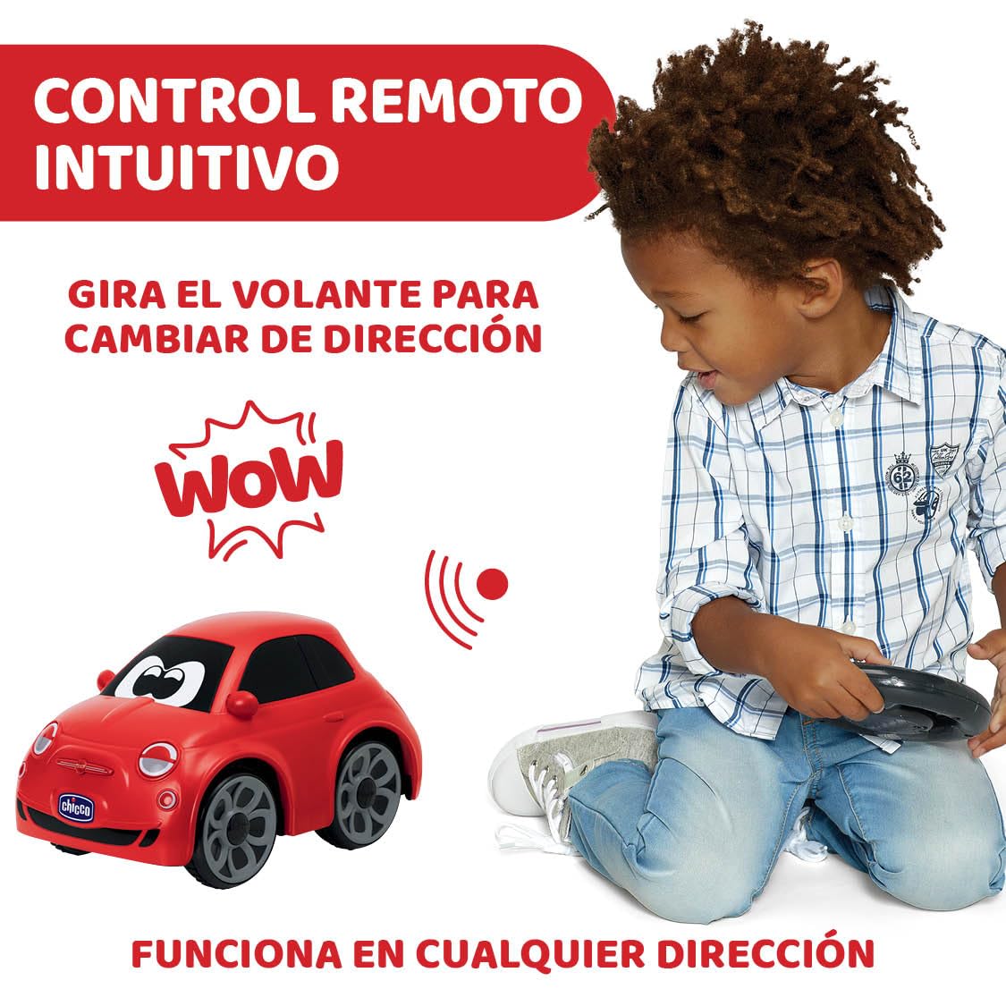 Chicco Fiat 500 RC Mașină Sport cu Telecomandă, Mașină cu Funcție de Telecomandă cu Volan Intuitiv, Mașină RC cu Sunete și Claxon, Alb - Jucărie pentru Copii 2-6 Ani, Roșu