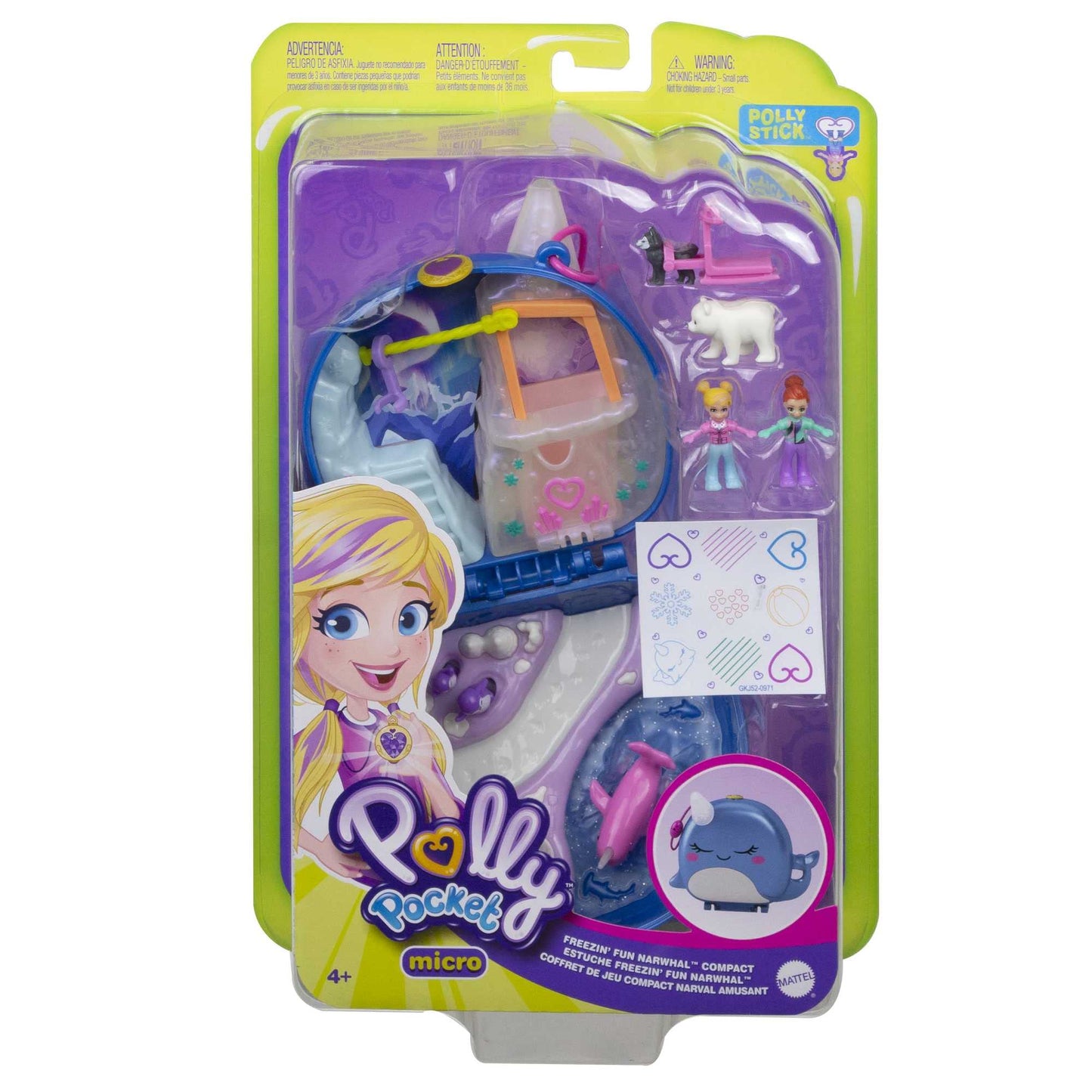Polly Pocket GKJ52 Set de joacă Narwal cu aventuri pe gheață pentru copii de la 4 ani