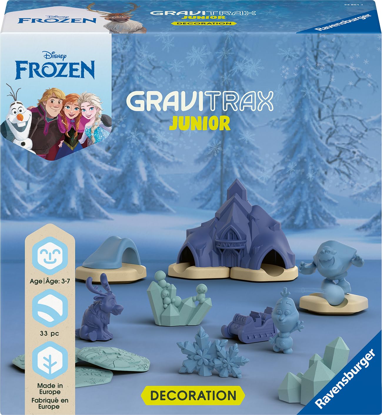 Ravensburger 23861 - GraviTrax Junior Extensie Disney Frozen, Pista cu bile pentru copii de la 3 ani, cu figurine din lumea Eiskönigin, Jucărie pentru 3 ani+