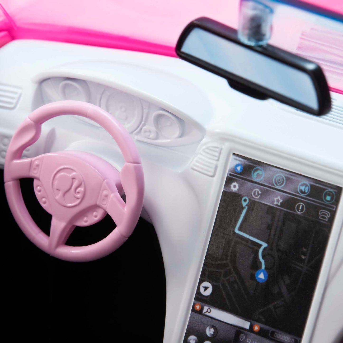 Barbie HBT92 - Mașină decapotabilă roz cu roți mobile și detalii realiste, 2 locuri, jucărie cadou pentru copii de la 3 ani.