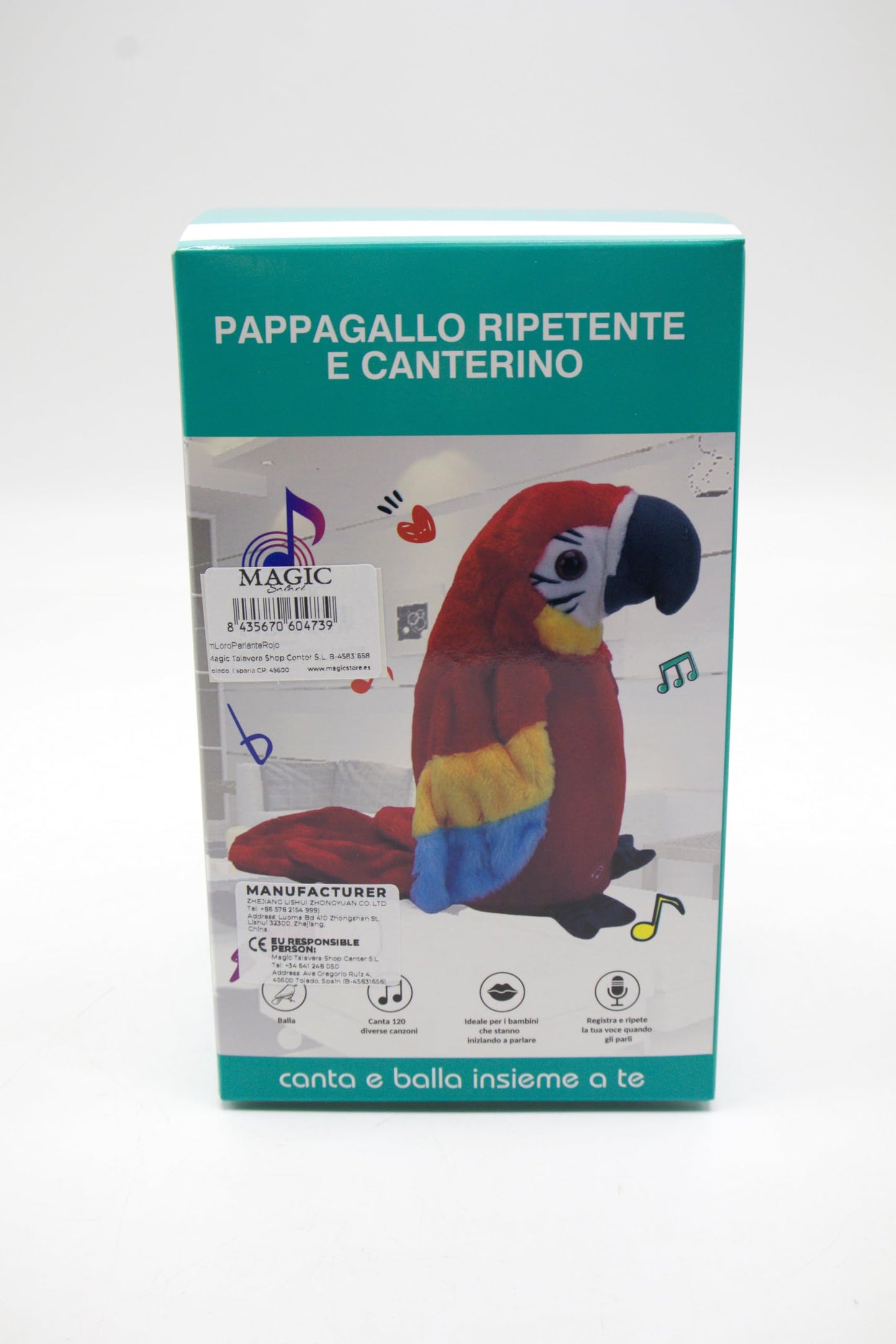 MAGIC SELECT Papagal de Pluș Vorbitor care Repetă Sunete și Cântece în Diverse Limbi. Jucărie Interactivă, Cadou pentru Copii și Bebeluși. Baterie Reîncărcabilă USB.