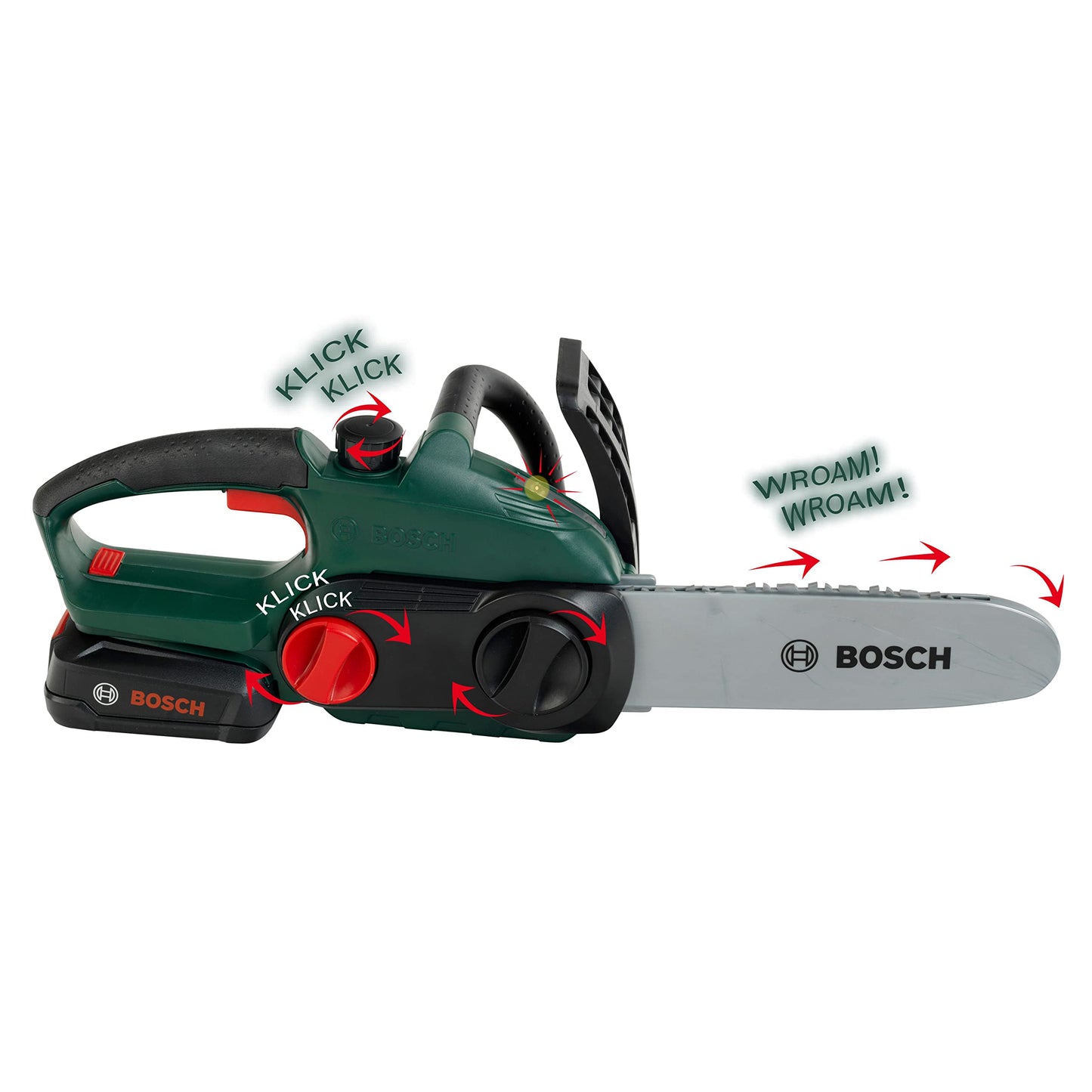 Theo Klein 8399 Bosch Ferăstrău cu Lanț | Reproducere fidelă, adaptată copiilor | Ferăstrău cu funcții de lumină și sunet | Jucărie pentru copii de la 3 ani