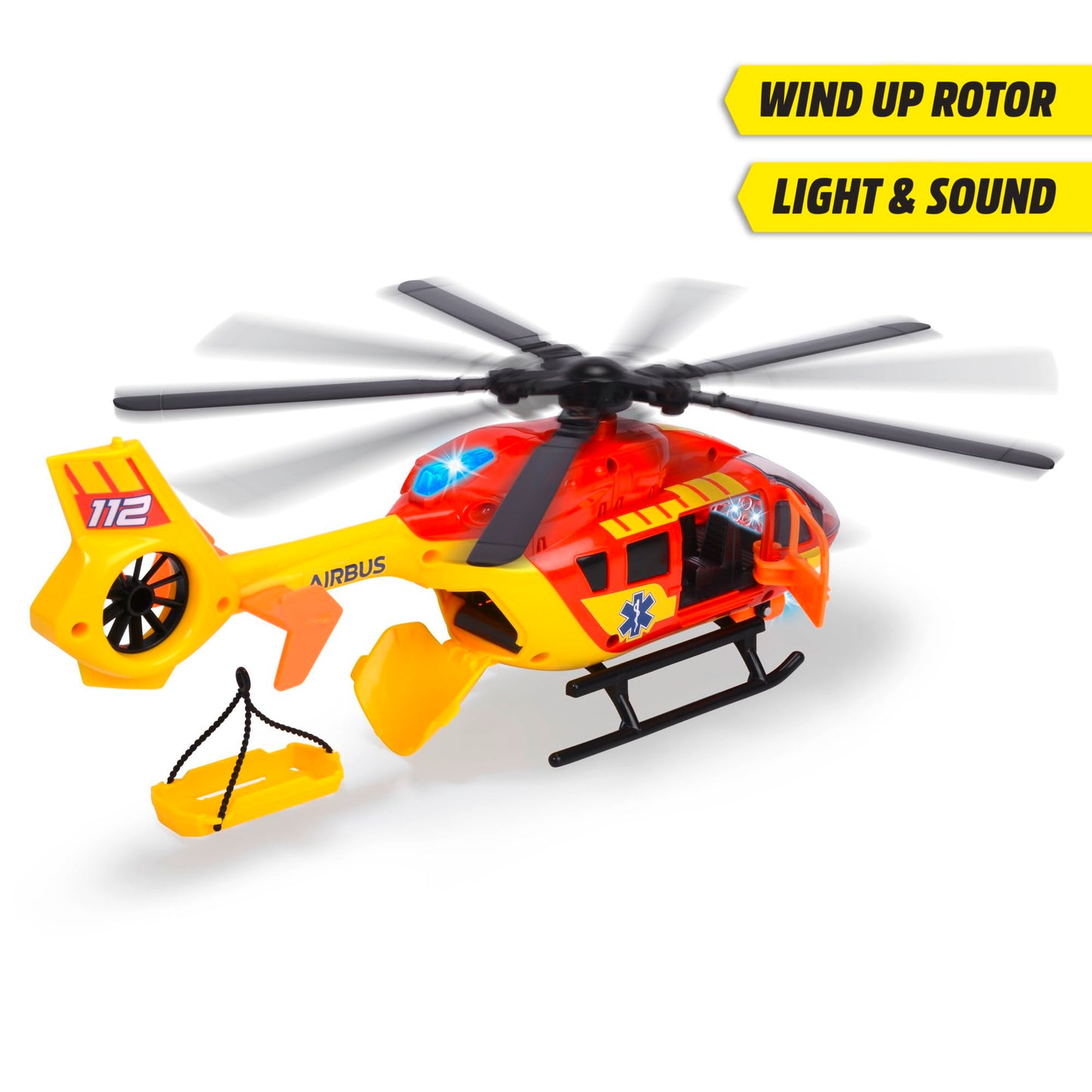 Dickie Toys - Helicopter de salvare Airbus H145 (36 cm) - Jucărie cu elicopter cu elice cu arc, lumină, sunet și accesorii - Jucărie pentru copii de la 3 ani