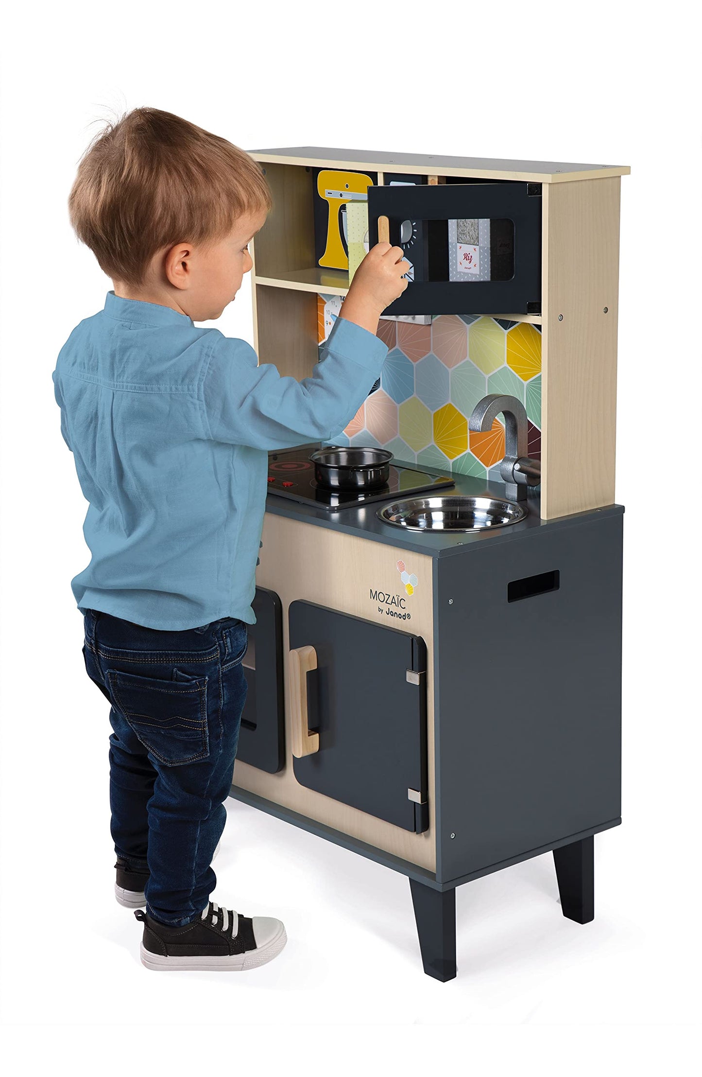 Janod - Brico'Kids Mașină de găurit din lemn pentru copii cu șurubelniță magnetică - Jucărie de meșteșugar - Lemn FSC - Recomandat de la 3 ani, J06474