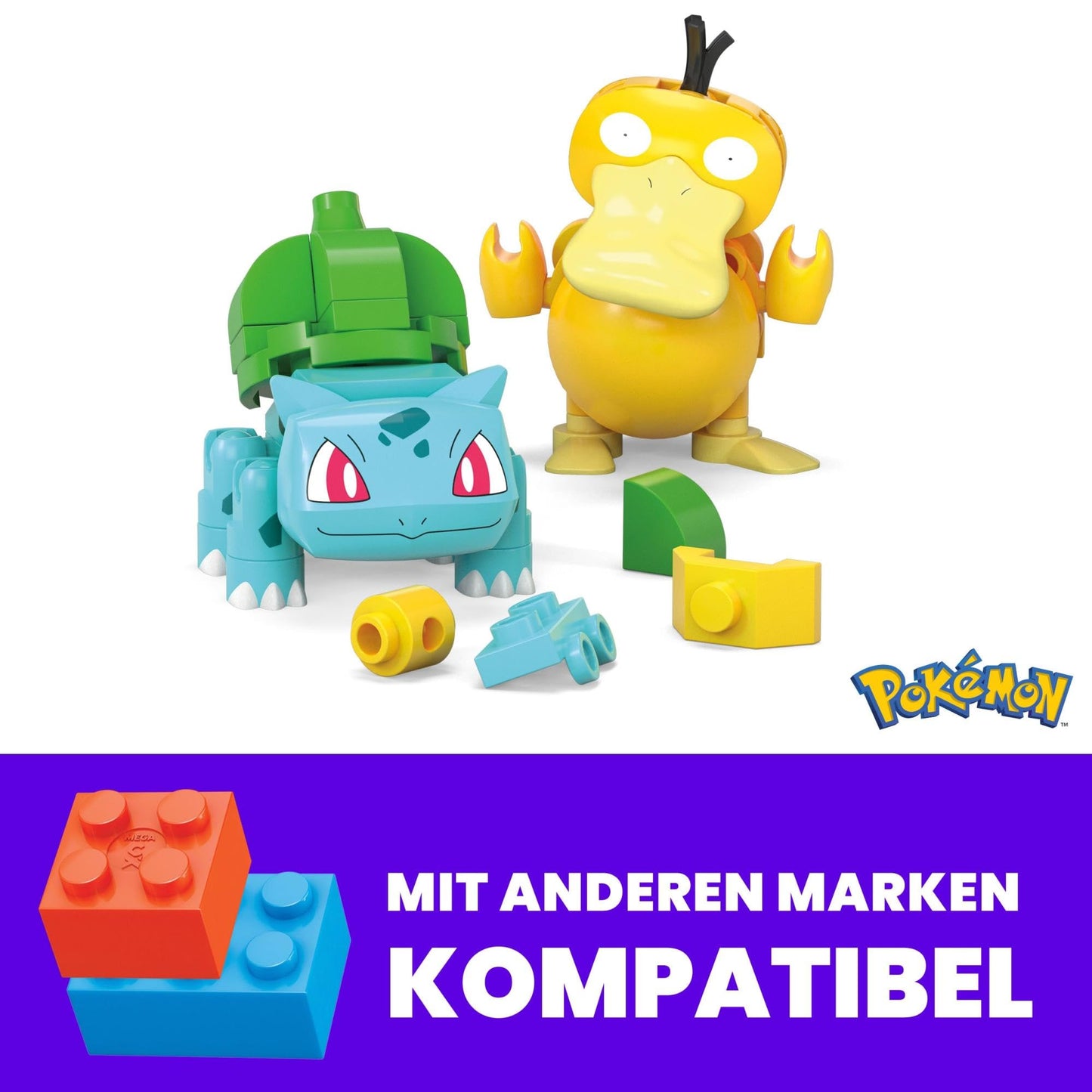 Set de Acțiune MEGA Pokémon - 2 Figurine Pokéball, Bisasam și Enton, 63 Piese, pentru Copii, HXP14