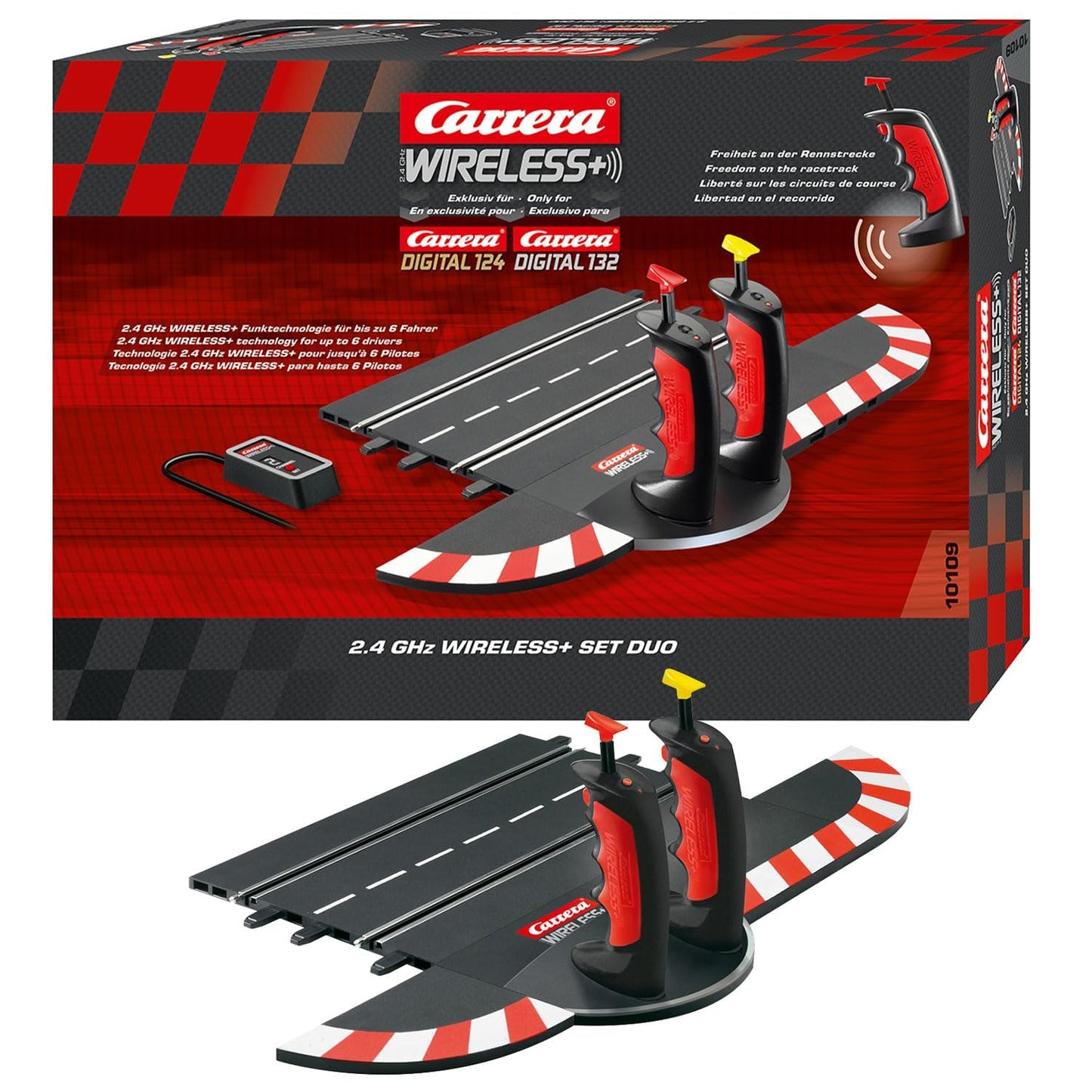 Set Carrera Wireless Duo Digital 132/124 Pista de Curse | Controler Wireless 2,4 GHz cu 15 m Rază de Acțiune | Conducere Fără Interferențe | Baterie Lithium Polymer | Compatibil cu Carrera DIGITAL 124 & 132