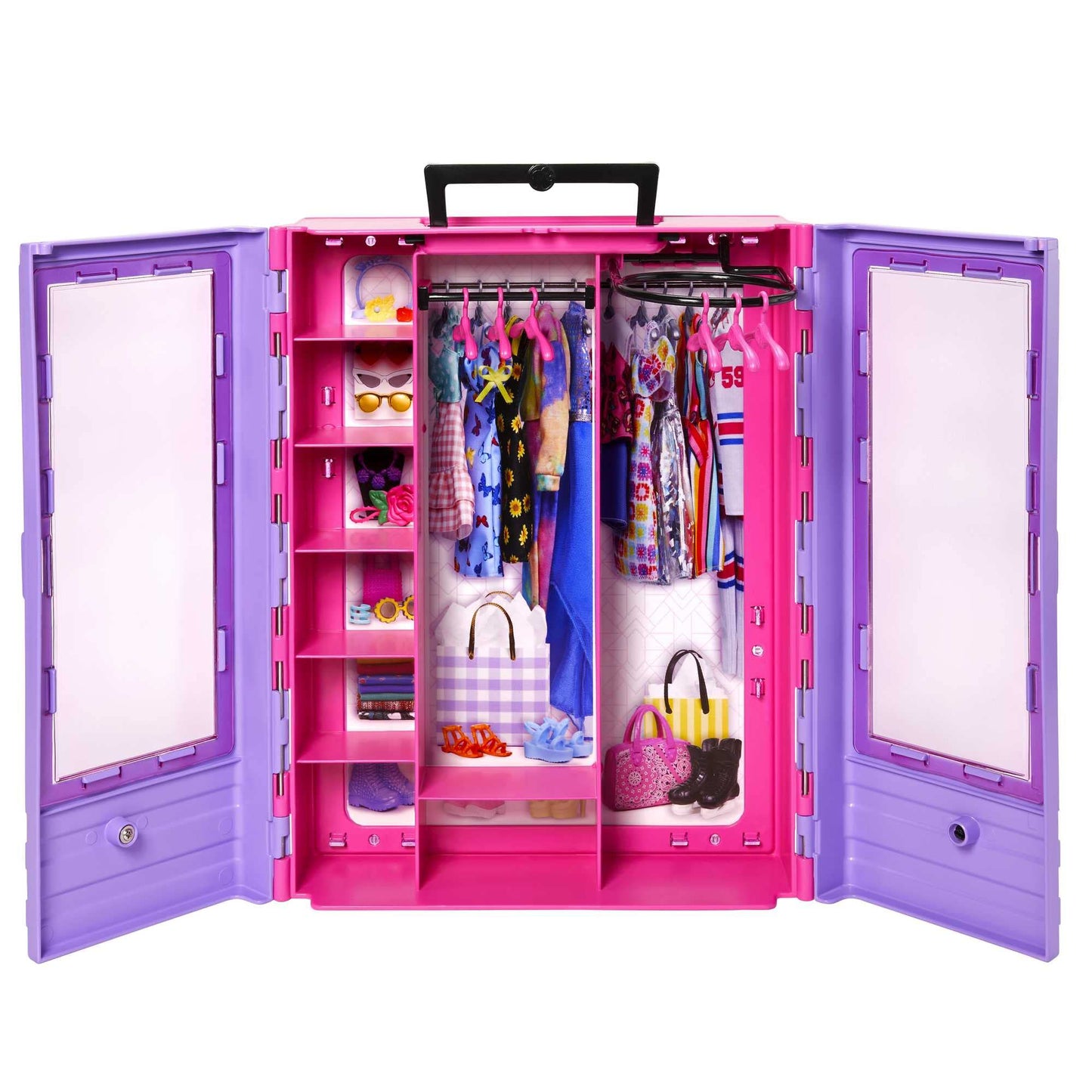 Dulapul Ultimate Barbie, cu peste 15 rochii și accesorii, set pliabil, inclusiv 1 păpușă, cadou pentru copii, jucărie pentru vârsta de 3 ani și peste, HJL66.