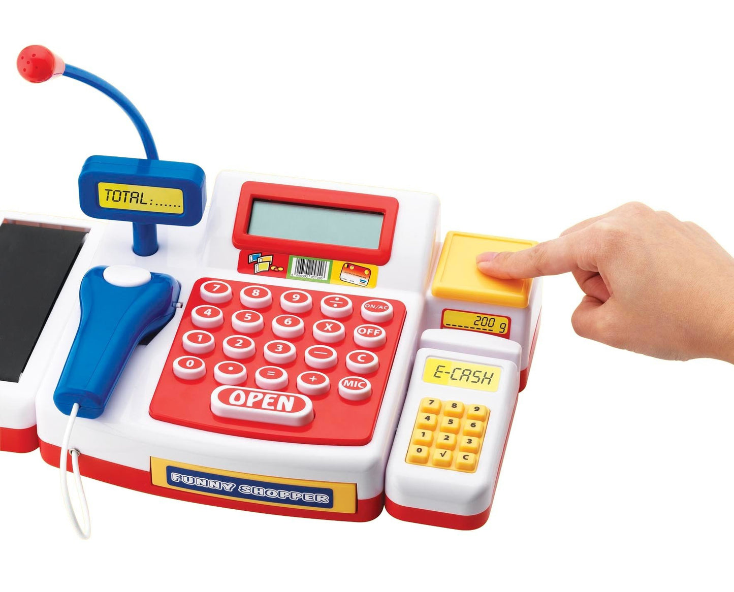 Simba 104525700 - Casă de marcat cu scanner, calculator, bandă de rulare, cititor de carduri, alimente, 16 monede, 13 bancnote, 36 luni - 8 ani
