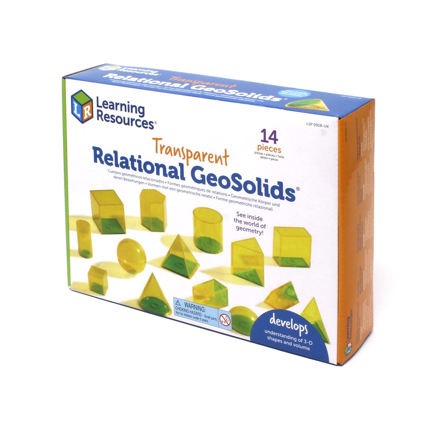 Learning Resources Relational GeoSolids Set de corpuri geometrice 3D transparente pentru învățarea volumului de la 8 ani