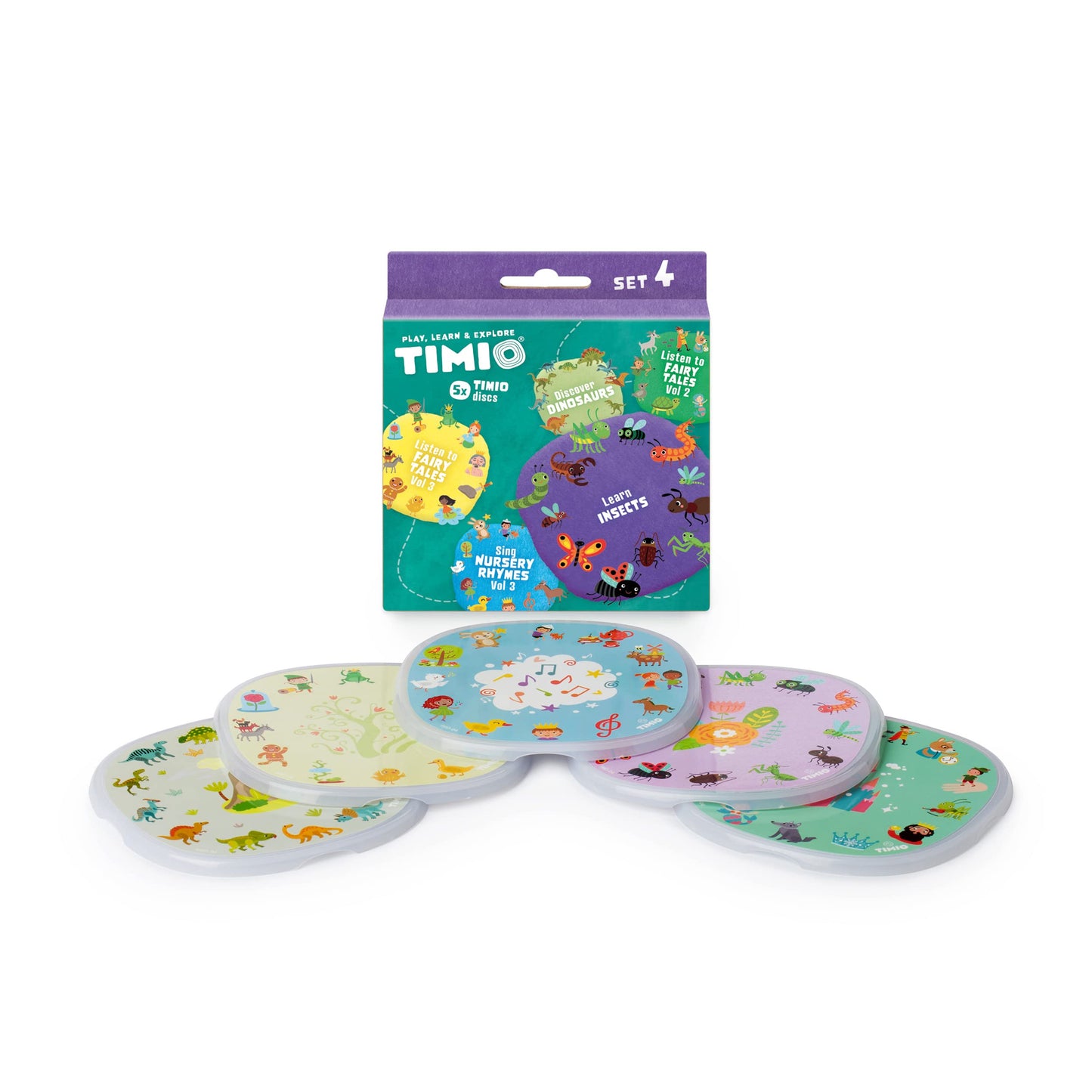 Set Disc TIMIO #4: 5 Discuri Audio pentru Player TIMIO | Învață 96 de Poezii pentru Copii Vol. 3, 12 Povești de Zână Vol. 2, 12 Povești de Zână Vol. 3, Dinozauri, Insecte Mici | 8 Limbi Incluse | Pentru 2 - 6 Ani