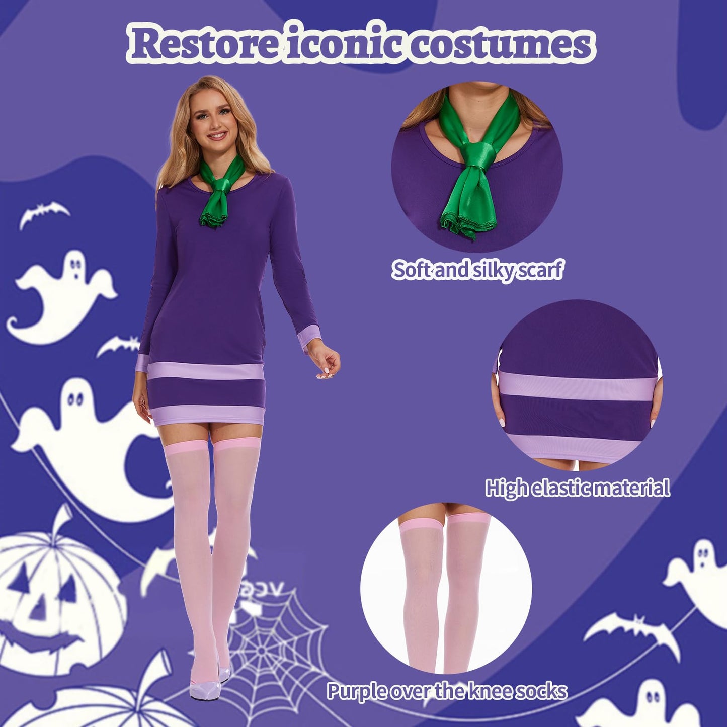 AJGEGJE Costum Daphne adulți cu eșarfă și perucă