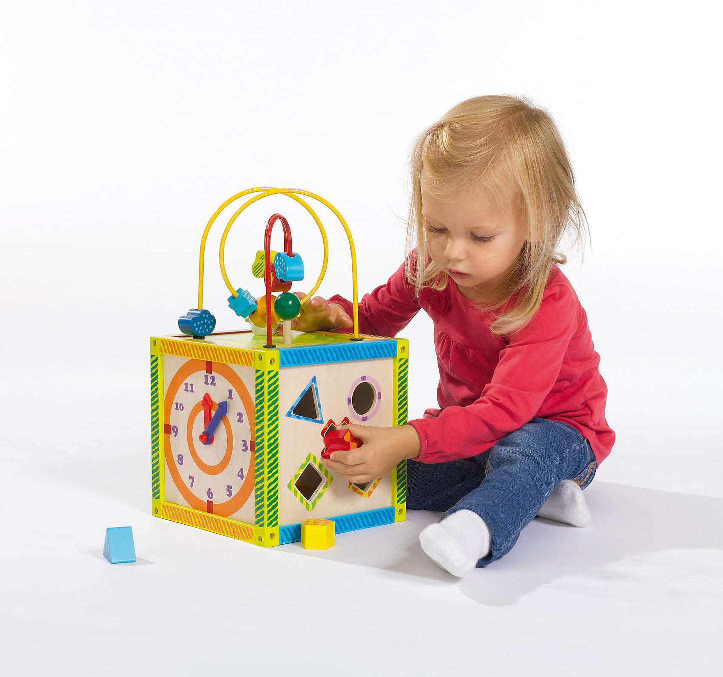 EichJucarie dexteritate, ceas, jocuri de motricitate și 5 blocuri de construcție, pentru copii de la 1 an, dimensiuni: 20x20x36 cm