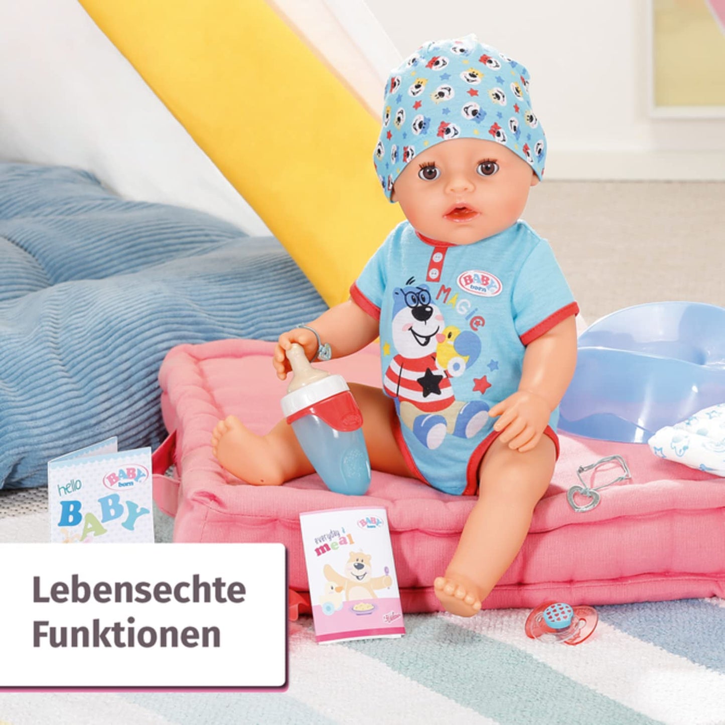 Baby Born Bebelus Magic Boy, păpușă cu 10 funcții pentru copii de la 3 ani, funcționează fără baterii, 43 cm înălțime, 827963 Zapf Creation