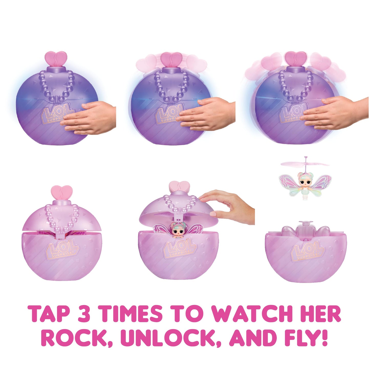 L.O.L. Surprise! Magic Flyers - Sweetie Fly - Păpușa zburătoare cu control manual – colecționabilă cu unboxing în sticlă tactilă - ideală pentru fetițe de 6 ani