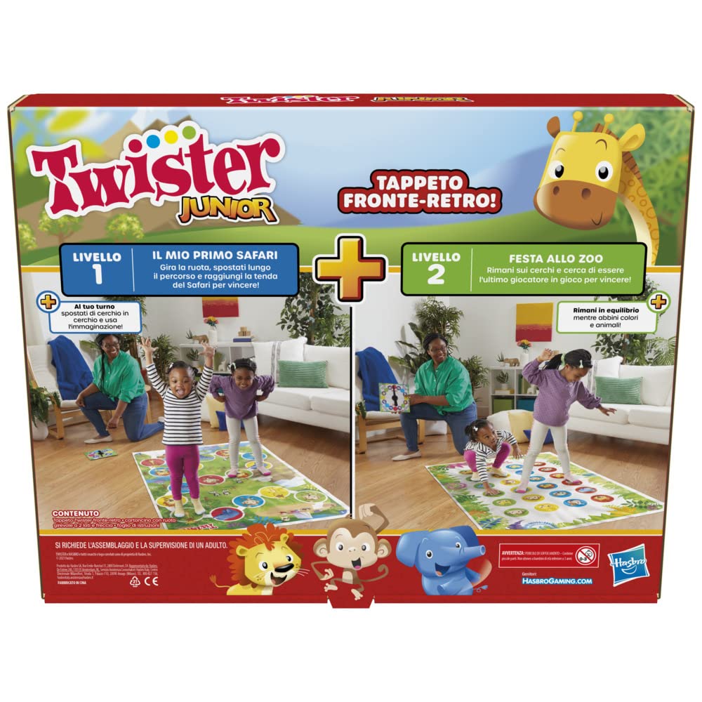 Twister Junior - Hasbro Gaming - Covor de joc dublu față - 2 jocuri în 1 - Joc de petrecere pentru băieți și fete