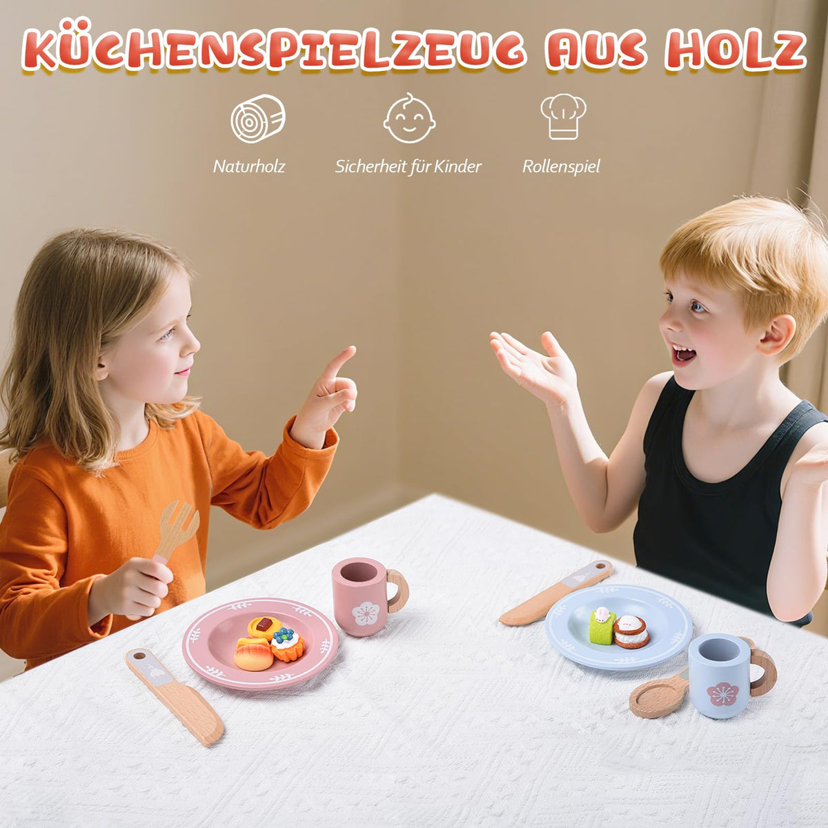 Charmofun Set ceai din lemn, 30 piese, 3+ ani