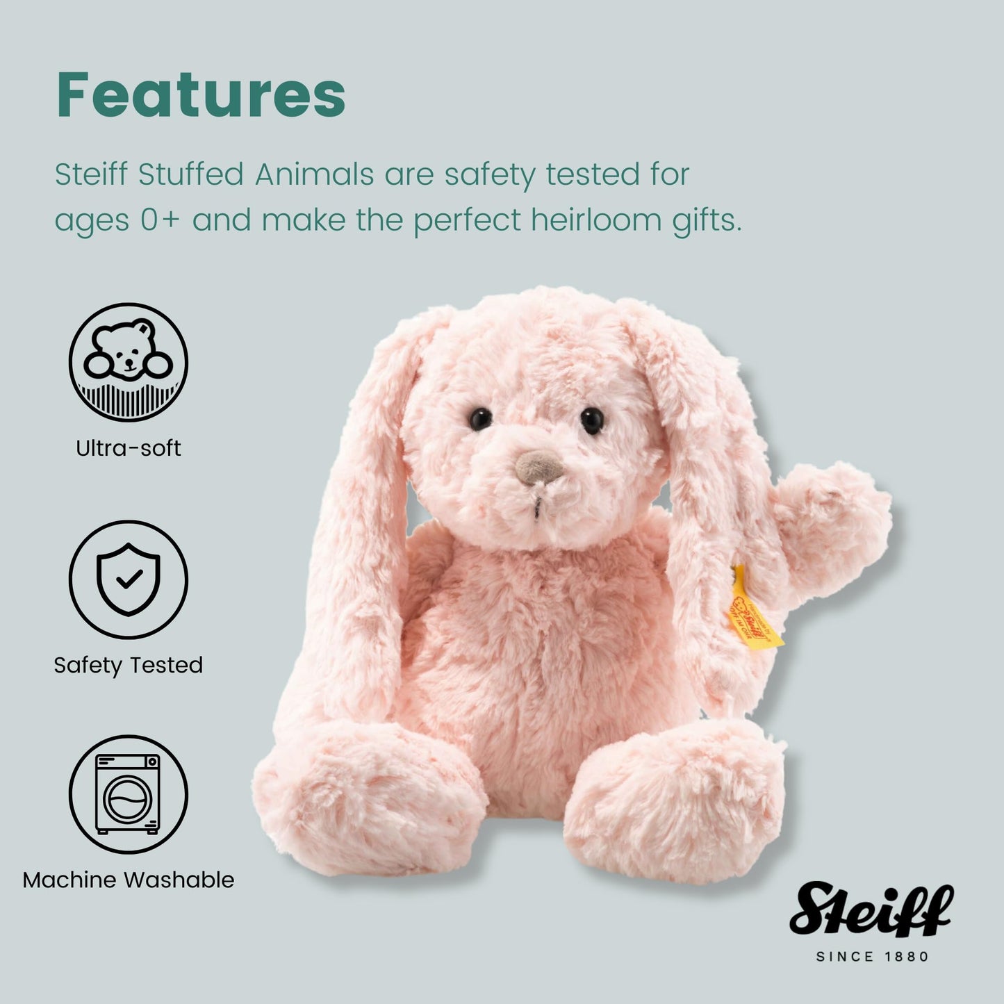 Steiff Tilda Hase - 30 cm - Iepuraș din pluș cu urechi lunguiețe - Jucărie moale pentru copii - Soft Cuddly Friends - Mobil și spălabil - roz (080623)
