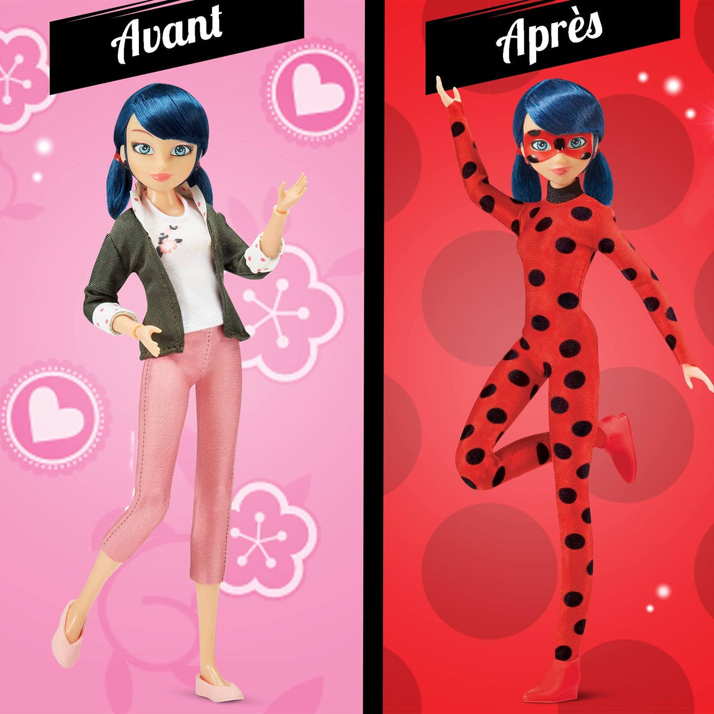 BANDAI - Miraculous Ladybug și Cat Noir – Păpușă – Ladybug și Marinette – Păpușă articulată 26 cm - P50355