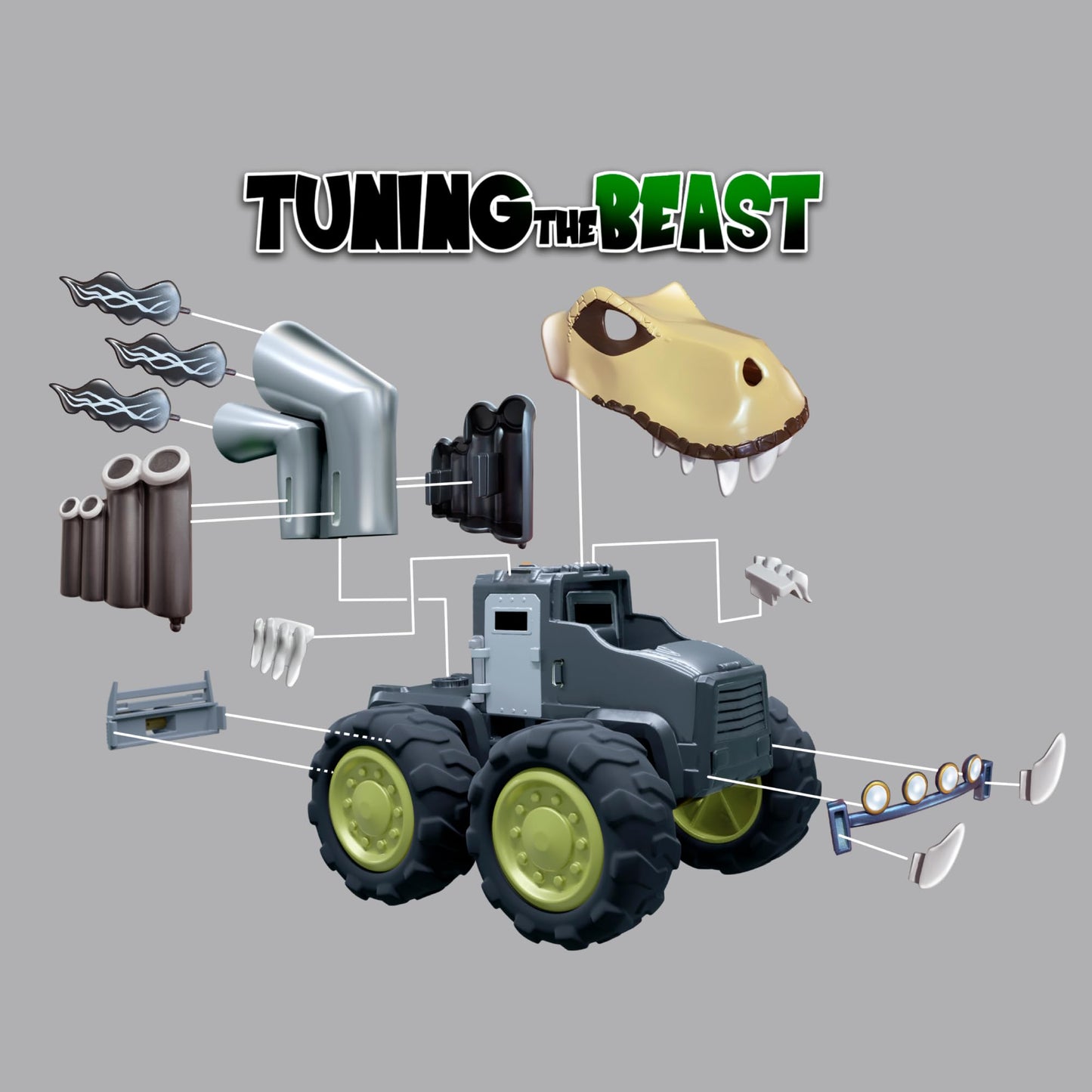Swap Riders - Camion KRONO REX, Monster Truck, vehicul de curse, tematică dinosaur T-Rex, 1 figură exclusivă Rider, fichițe interschimbabile, pentru băieți și fete + 4 ani, Famosa (WAP00000)