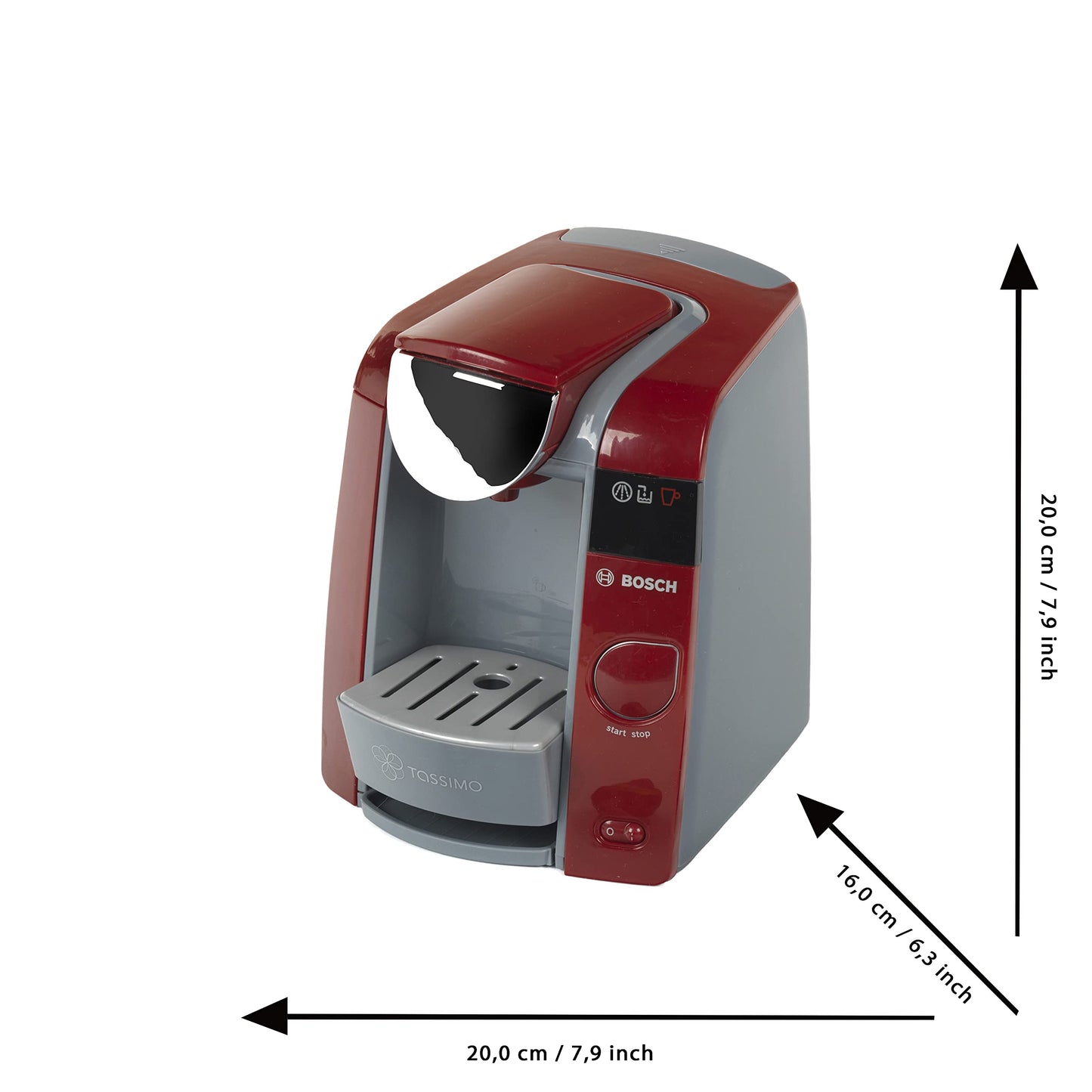 Theo Klein 9543 Bosch Tassimo Cafetieră | Cu posibilitate de umplere cu apă și circuit de apă cu sunet | Inclus set de espresso | Dimensiuni: 20 cm x 16 cm x 20 cm | Jucărie pentru copii de la 3 ani
