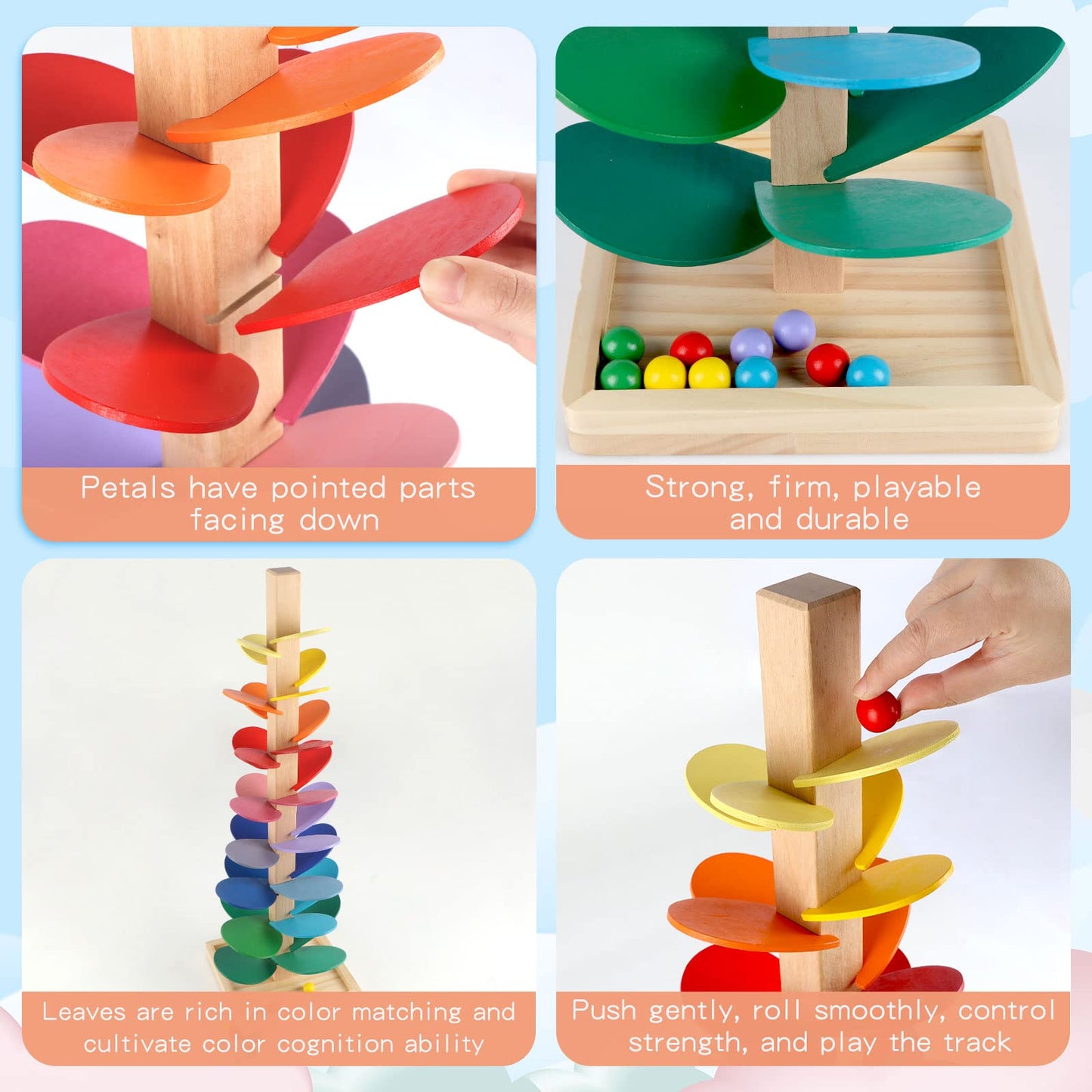 Jucărie muzicală din lemn Wondertoys - Copacul cântător cu pistă pentru bile, joc pentru copii băieți și fete