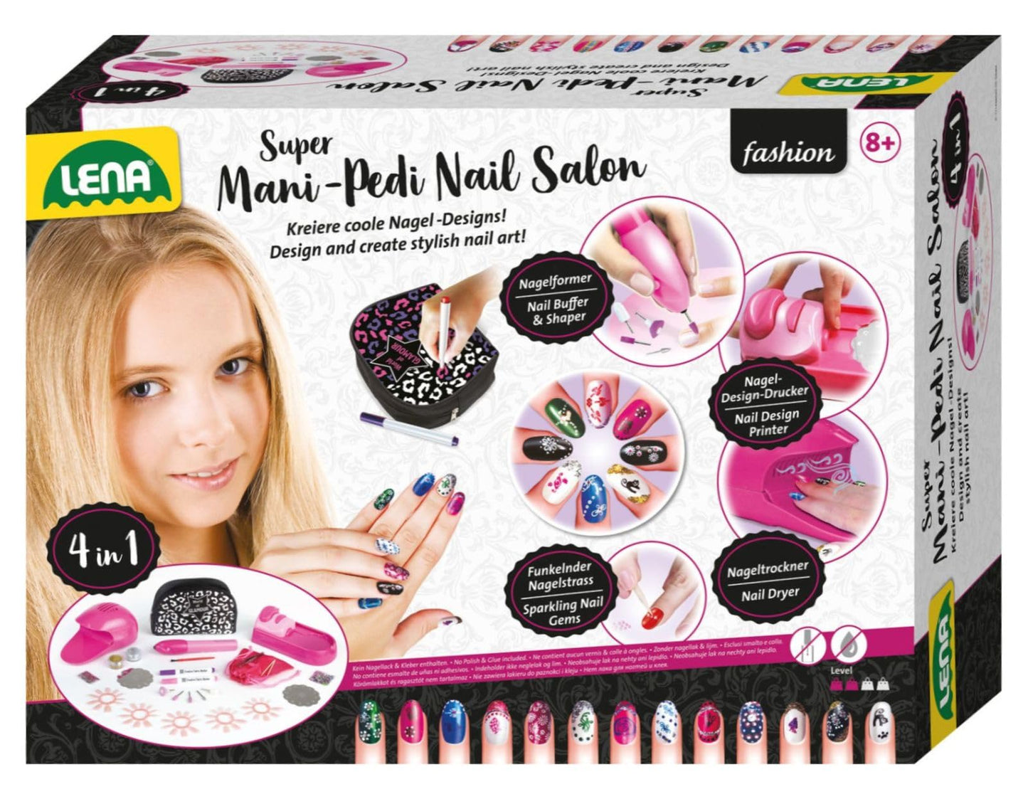 Lena 42654 Salon de Unghii Mani-Pedi - Set Creativ pentru Fete de 8 Ani, cu Formatoare de Unghii, Imprimantă pentru Design, Strass și Uscător de Unghii
