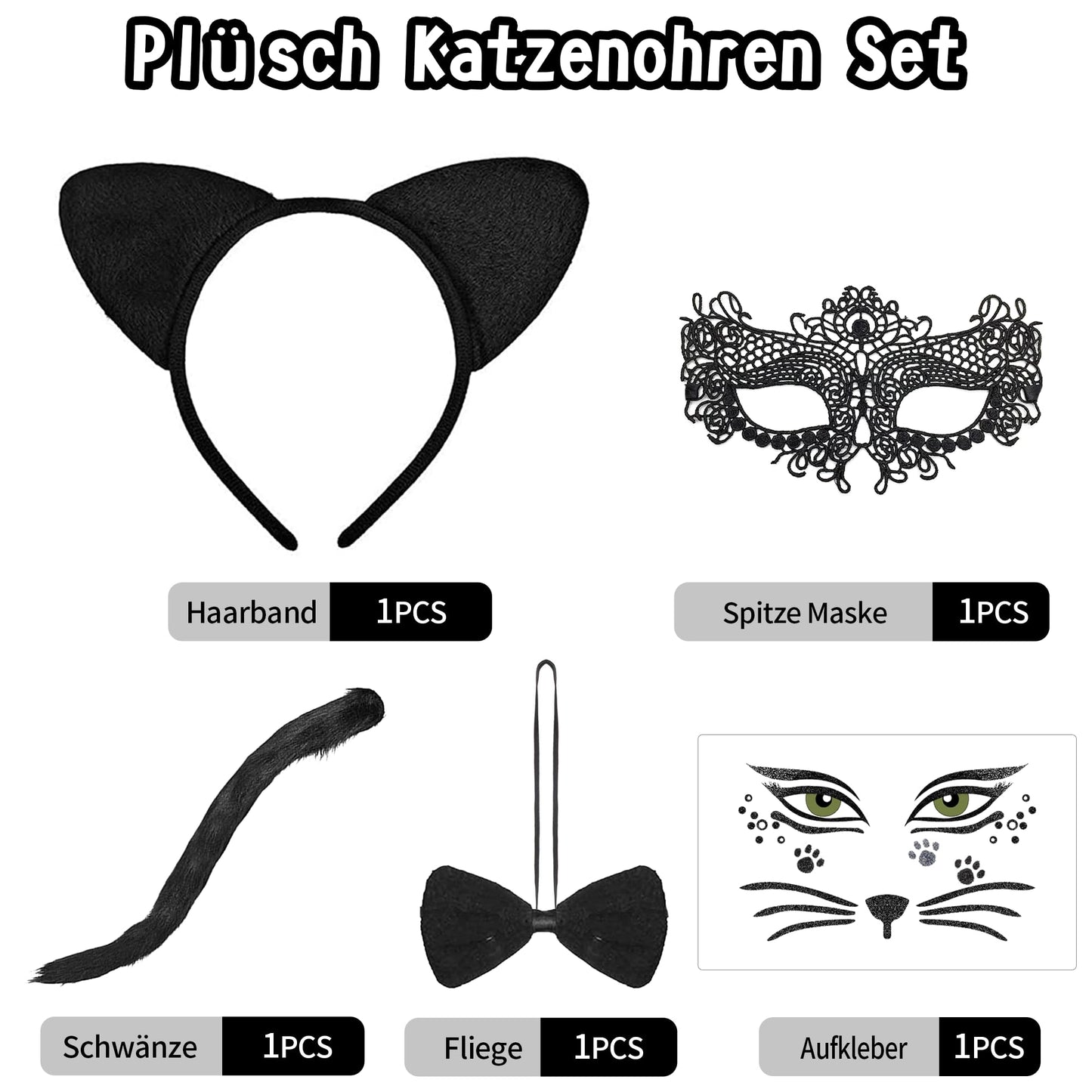 Accesorii set pisica pentru femei.Pregătită pentru carnaval. Set de costum de pisică încântător: arată-ți atracția strălucitoare de pisică.