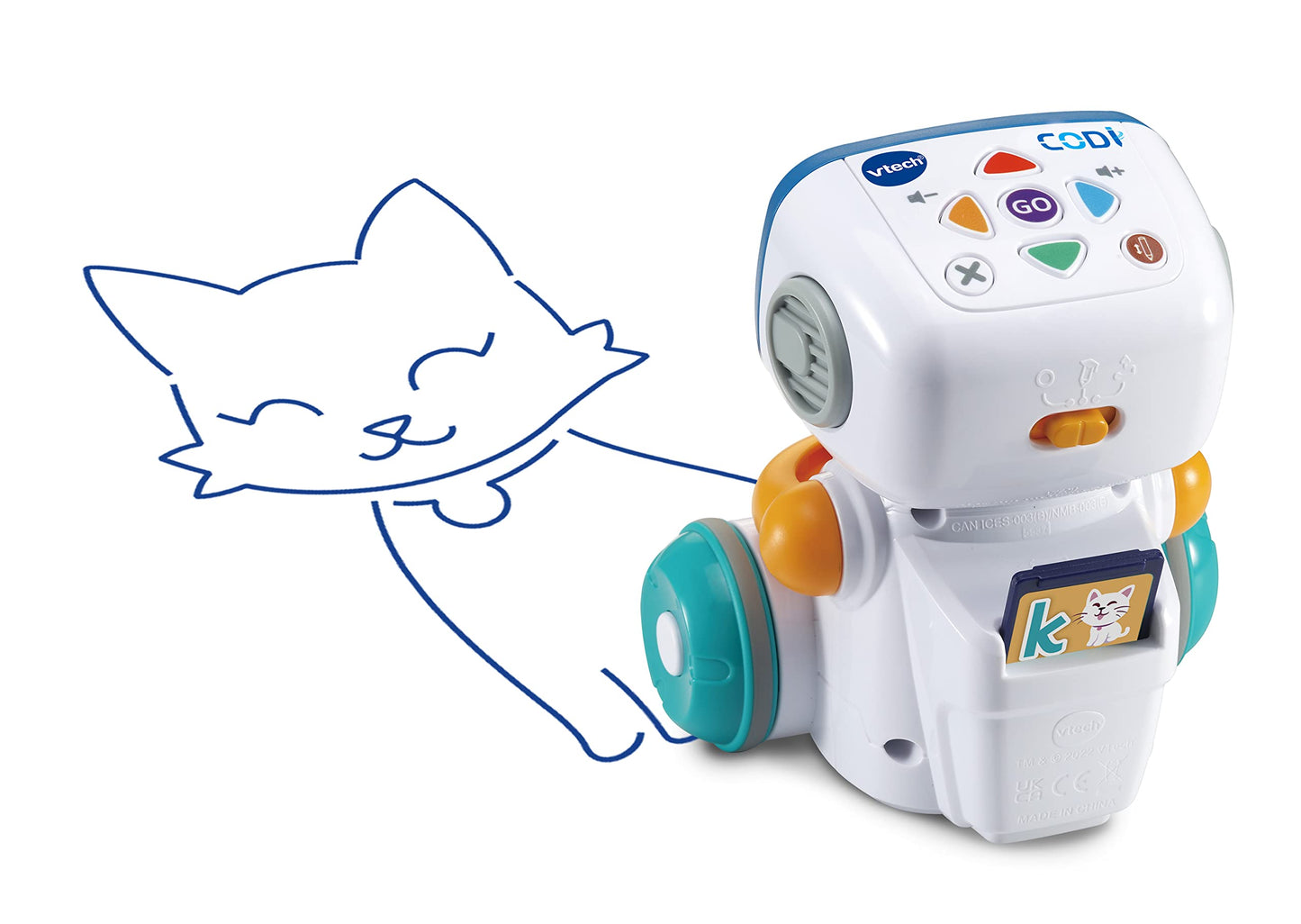 VTech Codi, robotul malefic inteligent – prieten interactiv care se mișcă singur și desenează cu stiloul din mână – pentru copii de 4-8 ani