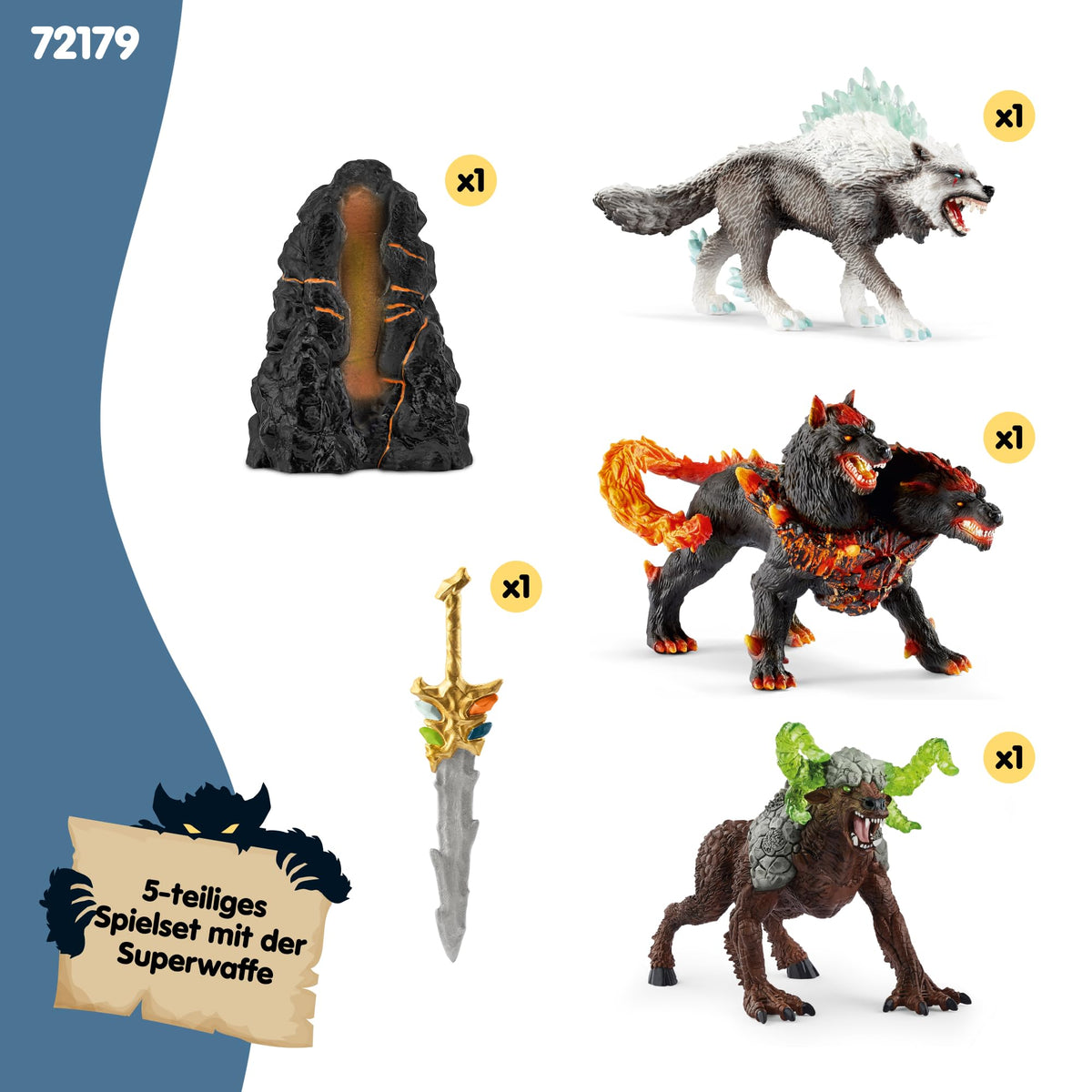 Schleich ELDRADOR Creatures Set de pornire cu 5 piese cu Höllenhund, Lup de zăpadă, Bestie de piatră și Superarmă pentru copii de la 7 ani