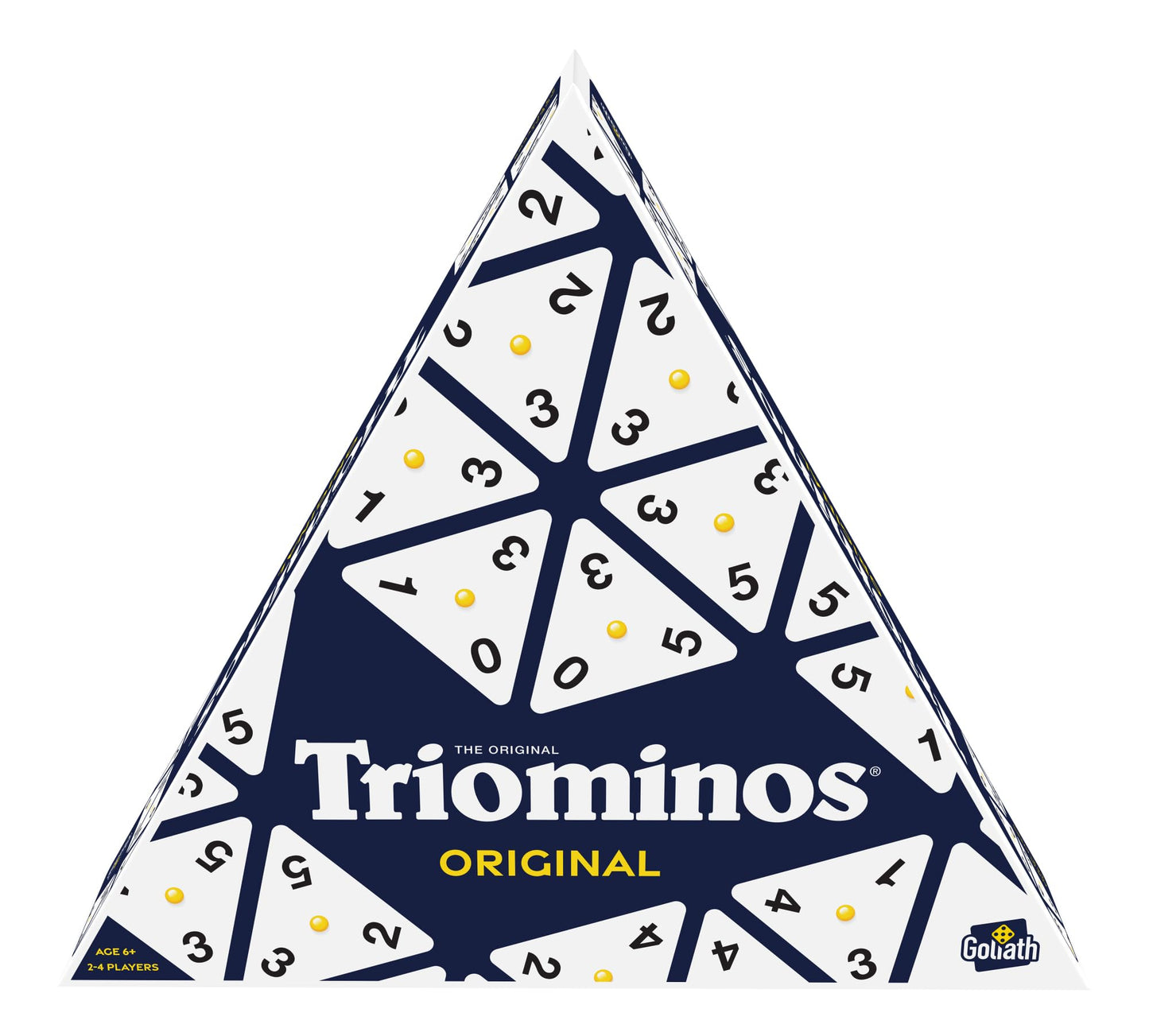 Triominos Original Goliath - Joc de strategie și gândire cu domino triunghiular, pentru 2-4 jucători, vârsta 6+, joc de familie, 30 minute, clasic de 50 de ani.